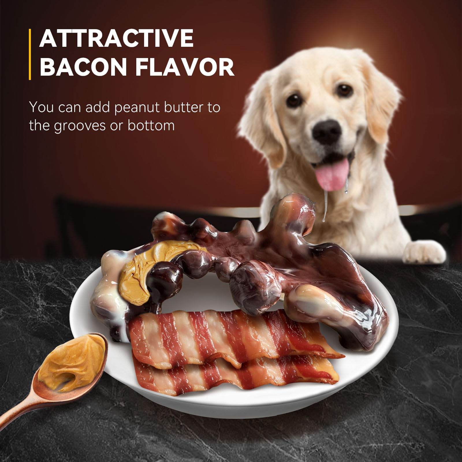 Ultra Durable Nylon Dog Chew Toys for Aggressive Chewers - Indestructible Chew Toys for Large, Medium & Small Dogs - Bacon Flavored Tough Dog Toys for Training & Playtime | Perfect for Puppy Teething, Crate Training & Boredom Relief
