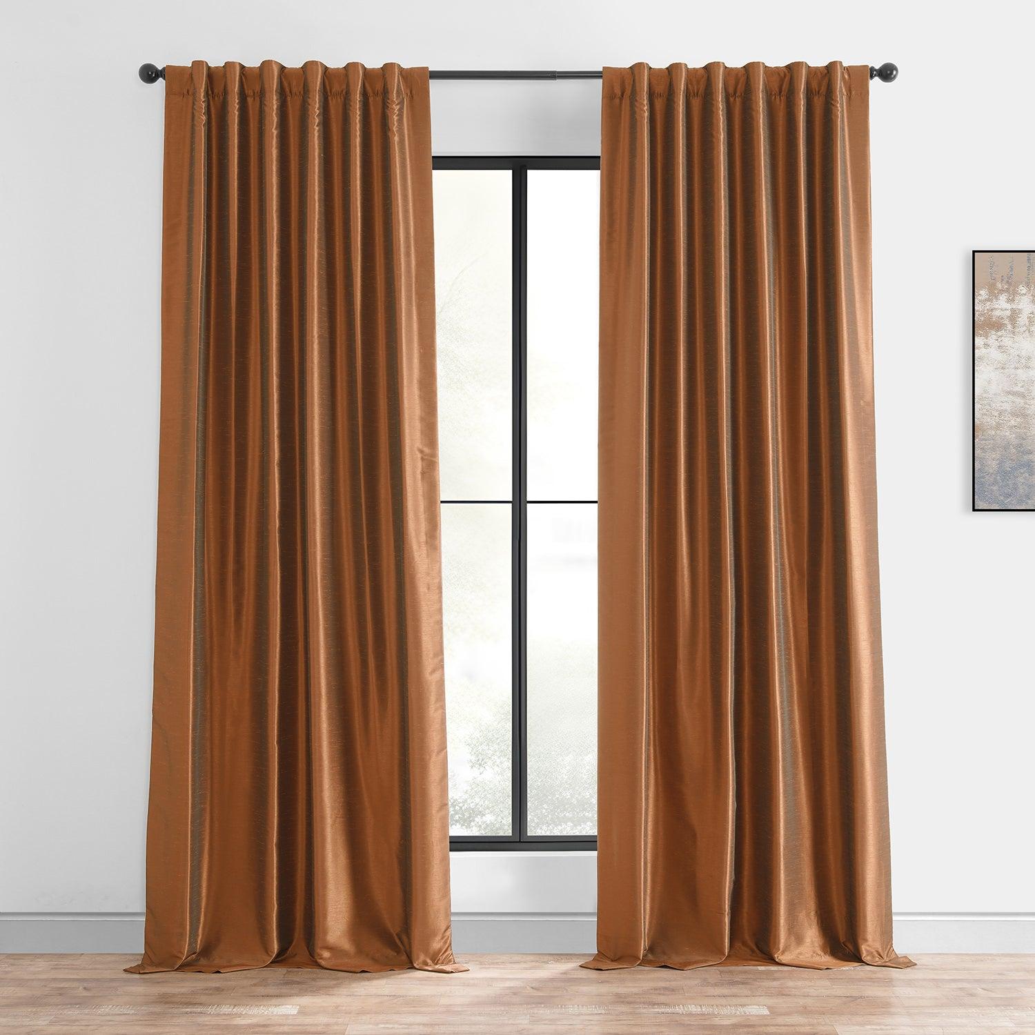 Vintage Copper Kettle Textured Faux Dupioni Silk Blackout Curtains - Thermal Insulated Window Drapes for Living Room, Bedroom & Home Decor