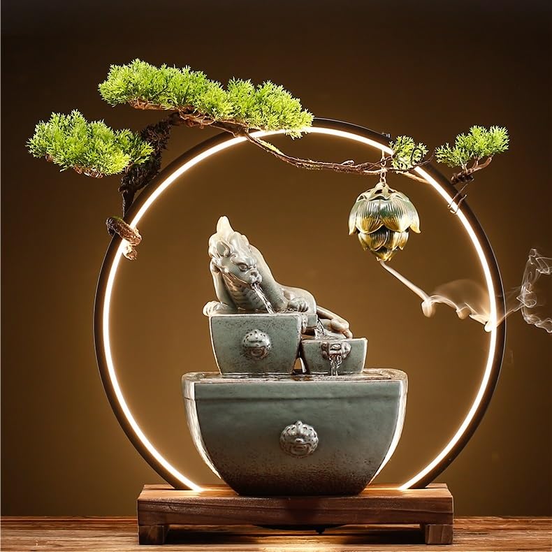 Premium Indoor Water Fountain for Desk - Flowing Tabletop Fountain with Money Circulation Design, Perfect for Office, Tea Room, and Home Decor | Relaxing Zen Water Feature for Workspace & Reception Areas