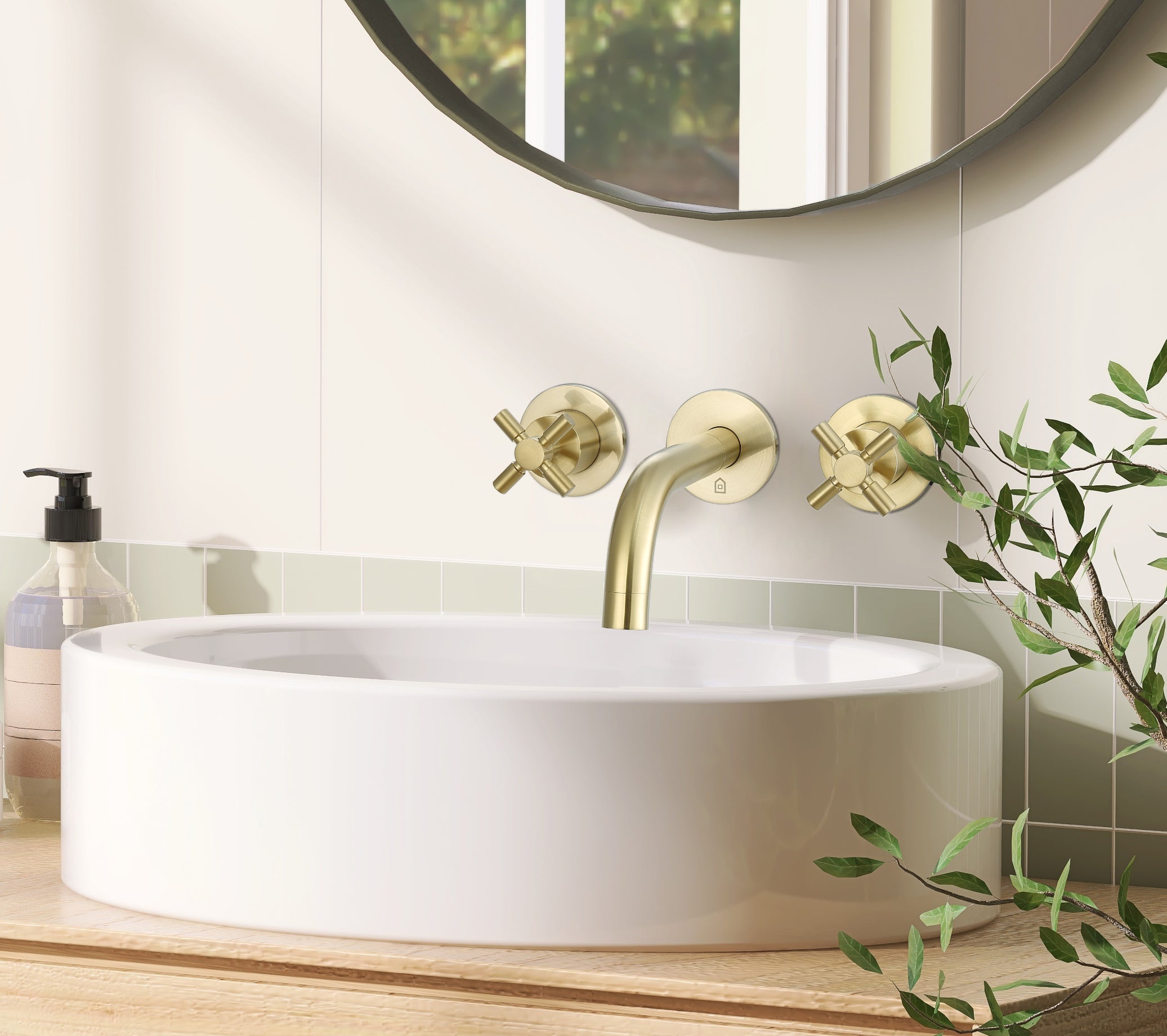 Ancona Prima Two Handle Wall Mounted Bathroom Faucet - Brushed Champagne Gold Finish for Modern Vanities | Perfect for Powder Rooms, Master Baths & Spa-Style Retreats