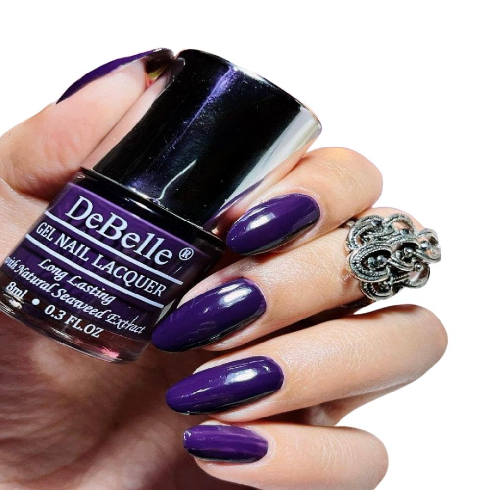 DeBelle Gel Nail Polish Set - 2 Pack with Royale Viola (Dark Violet) & Matte Top Coat - 16ml Total (8ml Each) | Chip-Resistant, No UV Light Needed | Perfect for Manicures, Pedicures & Nail Art Designs
