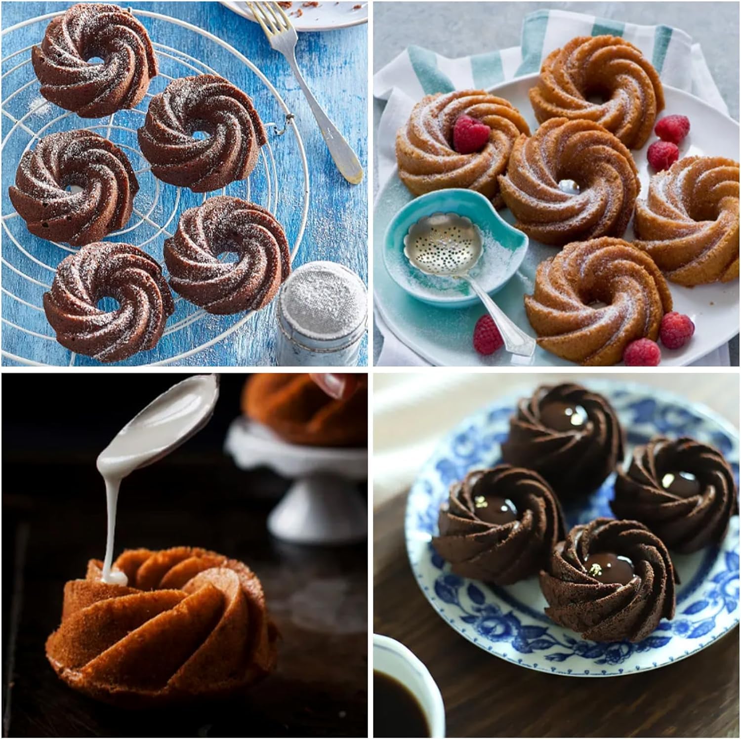 Skytail 6-Cavity Mini Bundt Silicone Mold - Nonstick Fluted Tube Cake Pan for Baking Chocolate Cake, Cupcakes, Donuts, Muffins & Brownies | Perfect for Birthday Parties, Holiday Desserts & Afternoon Tea Treats