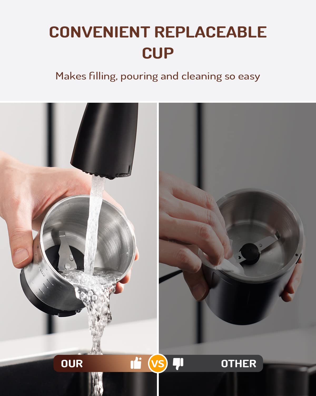 SHARDOR Electric Coffee & Spice Grinder with 2 Removable Stainless Steel Cups - Adjustable Precision Grinder for Wet & Dry Ingredients - Perfect for Coffee Beans, Pepper, Nuts, Grains & More (70g Capacity) - Ideal for Home Kitchen, Coffee Shops & Gourmet Cooking