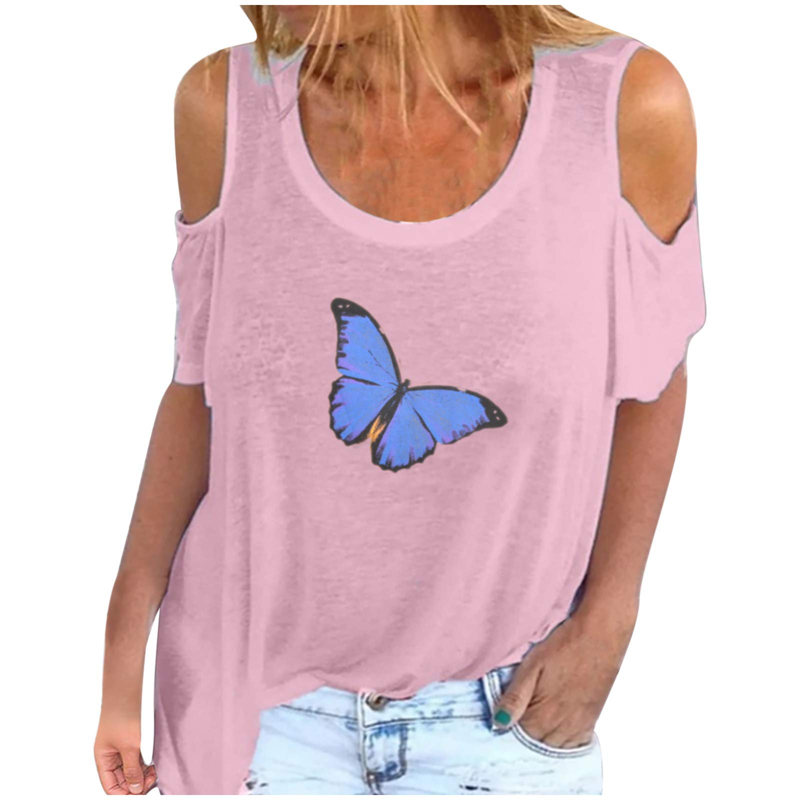 Butterfly Print Plus Size Women's Tunic Tops - Crew Neck Casual Summer Shirts for Women | Perfect for Beach Outings, Vacation Wear & Everyday Comfort