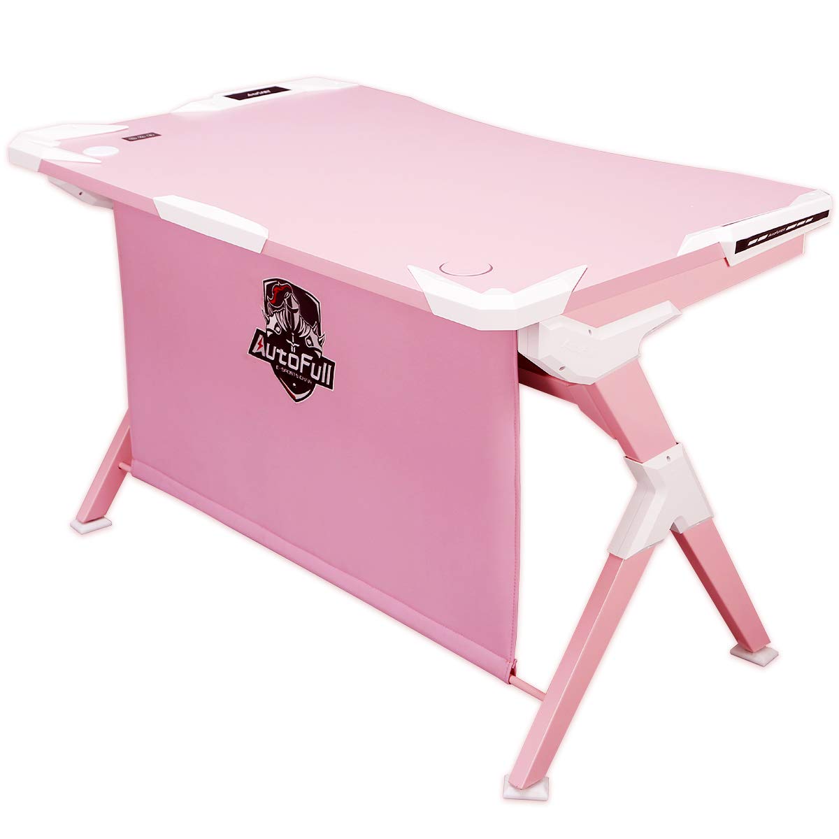 AutoFull 48 Inch Pink Ergonomic Gaming Desk with Wireless Charging, RGB LED Lights & Rotatable Cup Holder - Perfect for PC Gaming Setup, Home Office & Streaming Stations