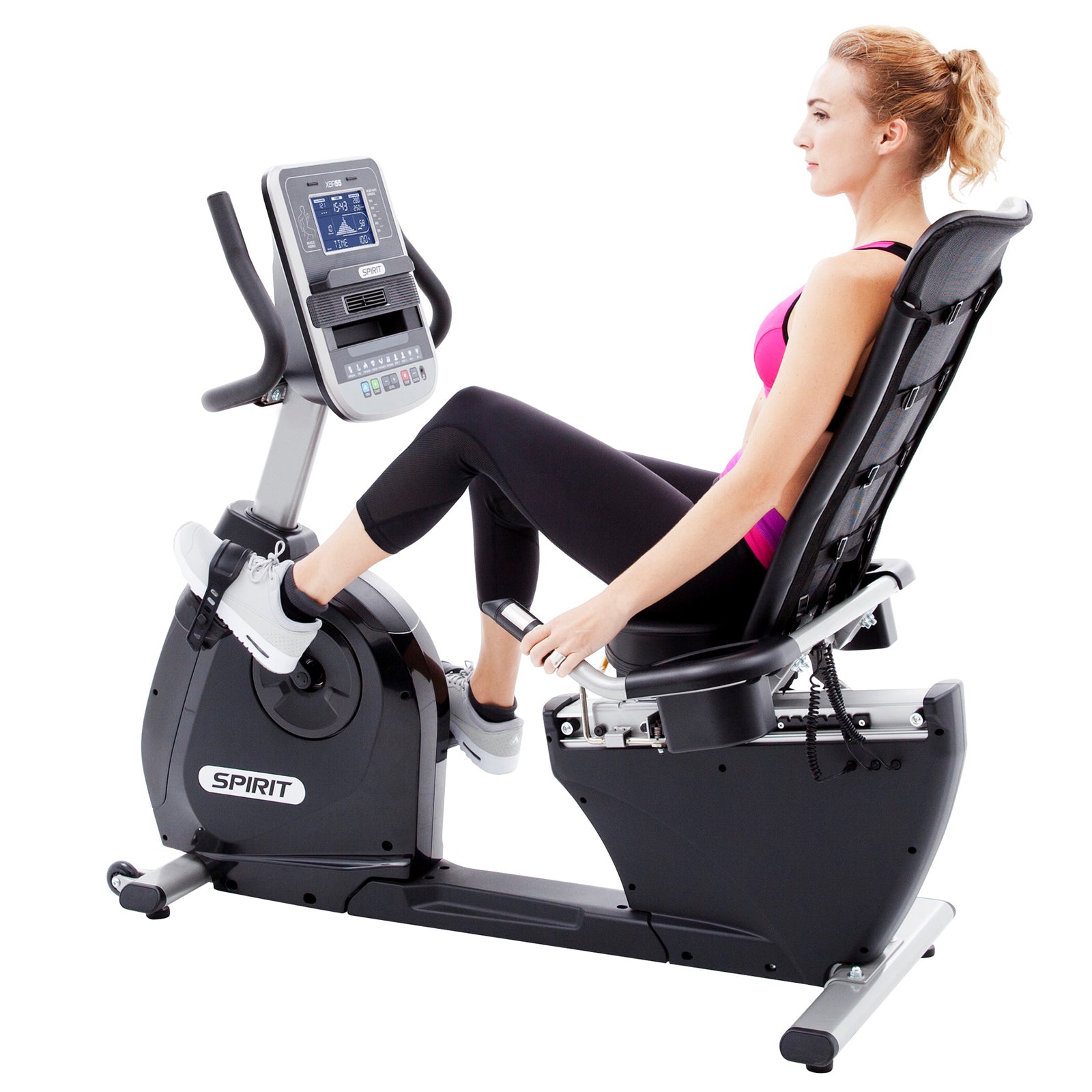 Spirit XBR55 Recumbent Exercise Bike for Home Gym - Foldable Magnetic Resistance Indoor Cycling Bike with LCD Monitor & Heart Rate Sensors | Perfect for Low-Impact Cardio Workouts & Physical Therapy