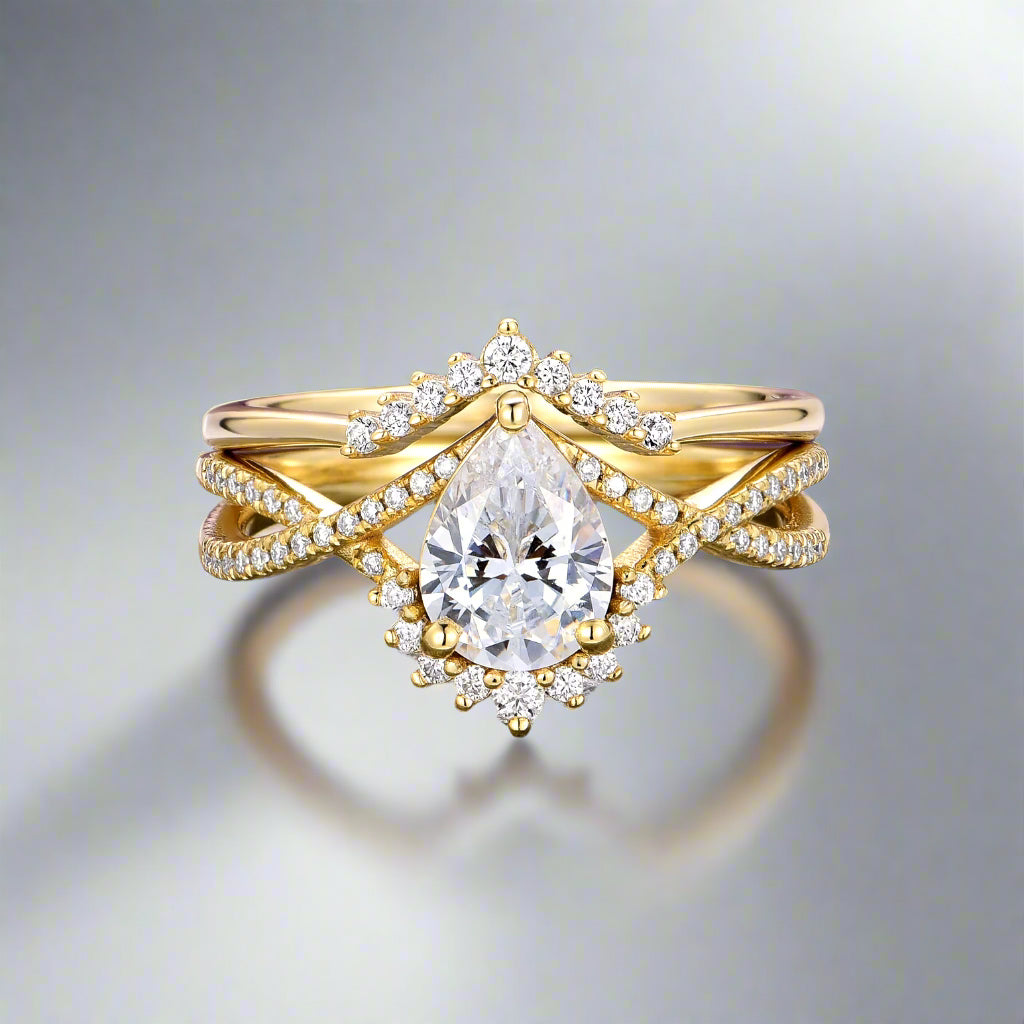Alice Lab Grown Diamond Ring Set - 14K Solid Yellow Gold Engagement & Wedding Band (IGI Certified) | Perfect for Proposals, Anniversaries & Special Occasions