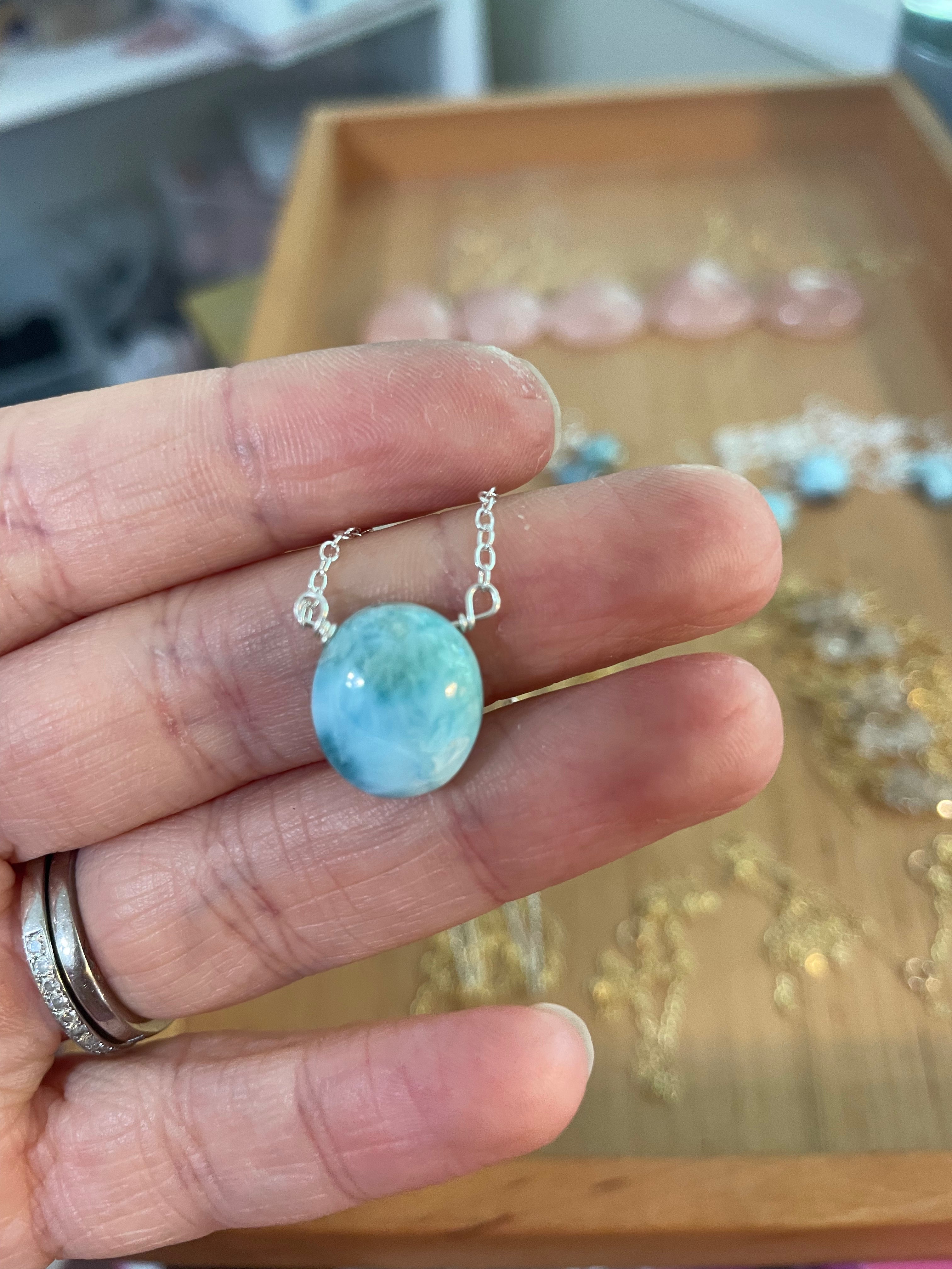 Natural Larimar Jewelry - Handmade Blue Stone Pendant Necklace for Women | Boho Chic Accessories for Beach, Wedding & Everyday Wear