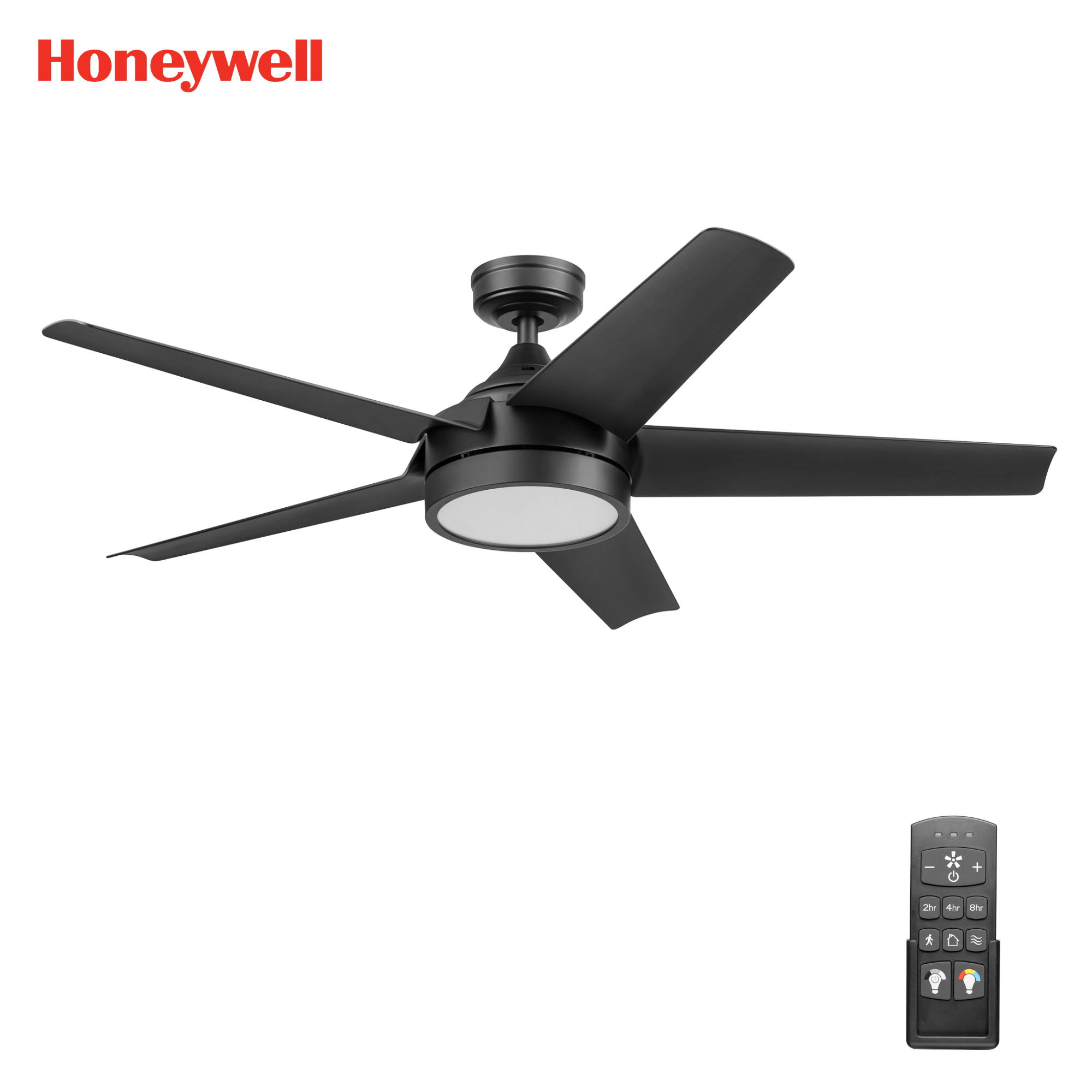 52 Inch Honeywell Byard Matte Black Smart LED Ceiling Fan with Remote Control - Color Changing Lights, Energy Efficient, Quiet Operation for Bedroom, Living Room & Outdoor Spaces