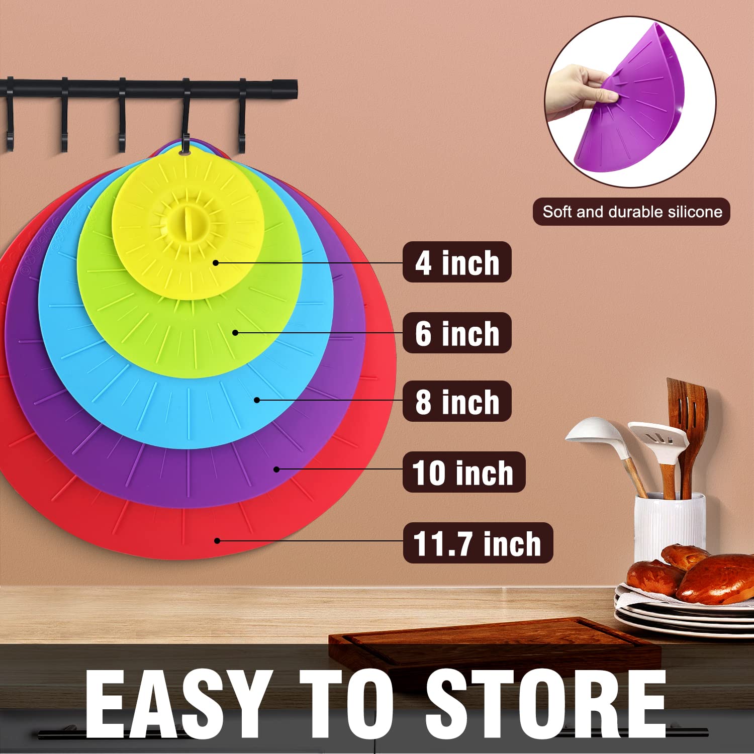 5-Pack Reusable Silicone Food Covers – Microwave & Oven Safe Splatter Lids for Bowls, Pans & Food Storage | Heat-Resistant, BPA-Free | Perfect for Meal Prep, Leftovers & Refrigerator Storage