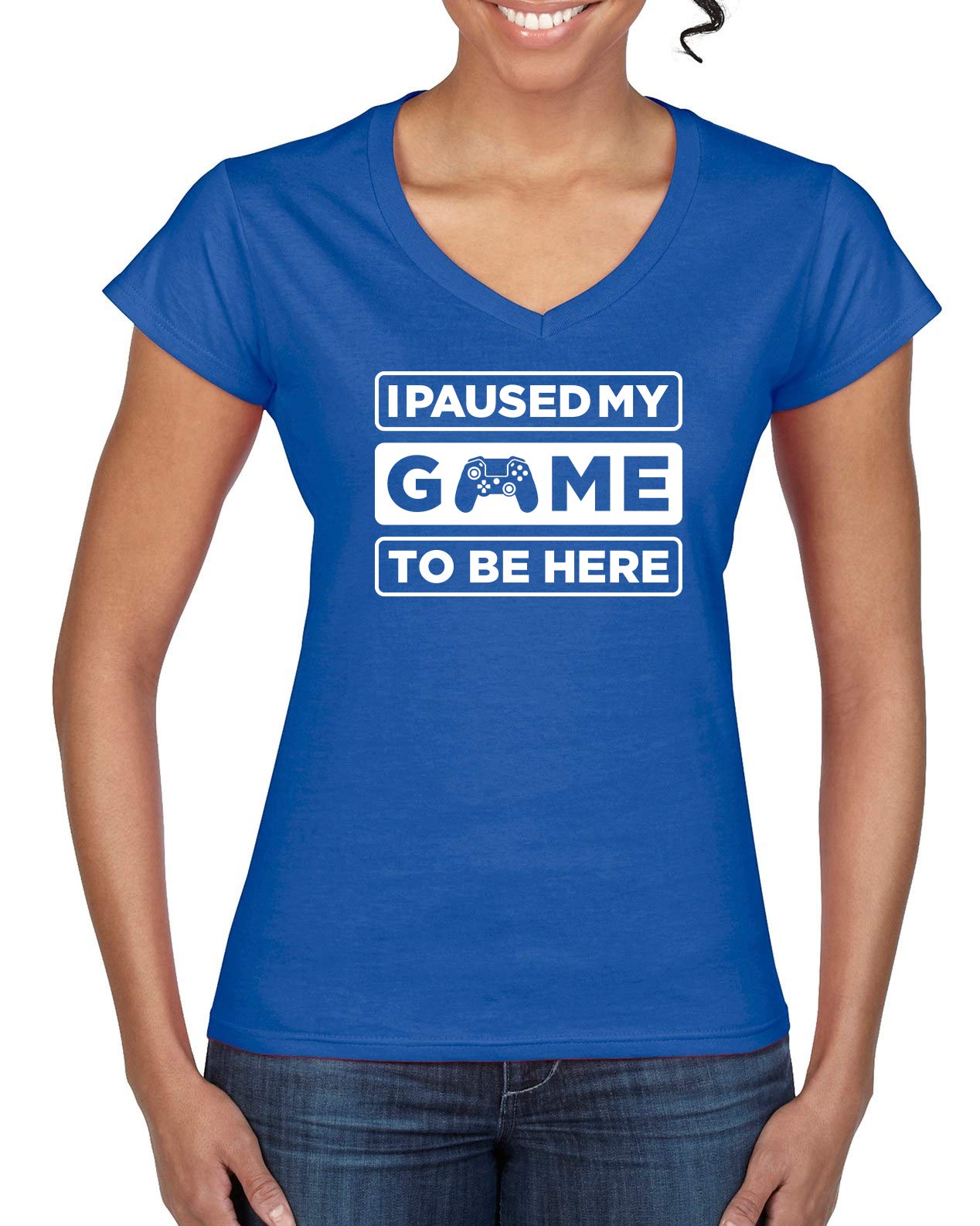 I Paused My Game to Be Here Gamer Women’s V-Neck Tee – Perfect for Casual Gaming Nights and Everyday Wear