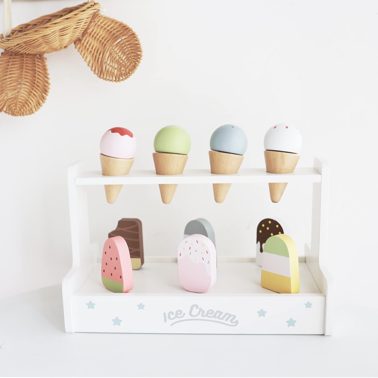**Wooden Ice Cream Playset - 10-Piece Pretend Play Ice Cream Toys for Toddlers & Kids - Perfect for Imaginative Play, Birthday Gifts & Preschool Learning**