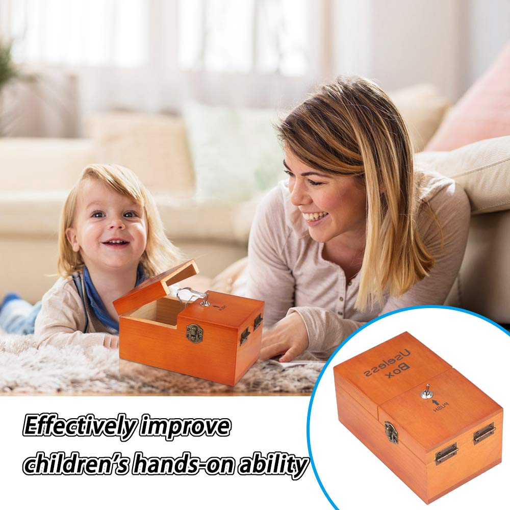 Funny Wooden Useless Box with Surprises - Fully Assembled Stress Relief Toy for Adults & Kids | Office Desk Gadget, Prank Gift, Anxiety Relief Fidget Toy