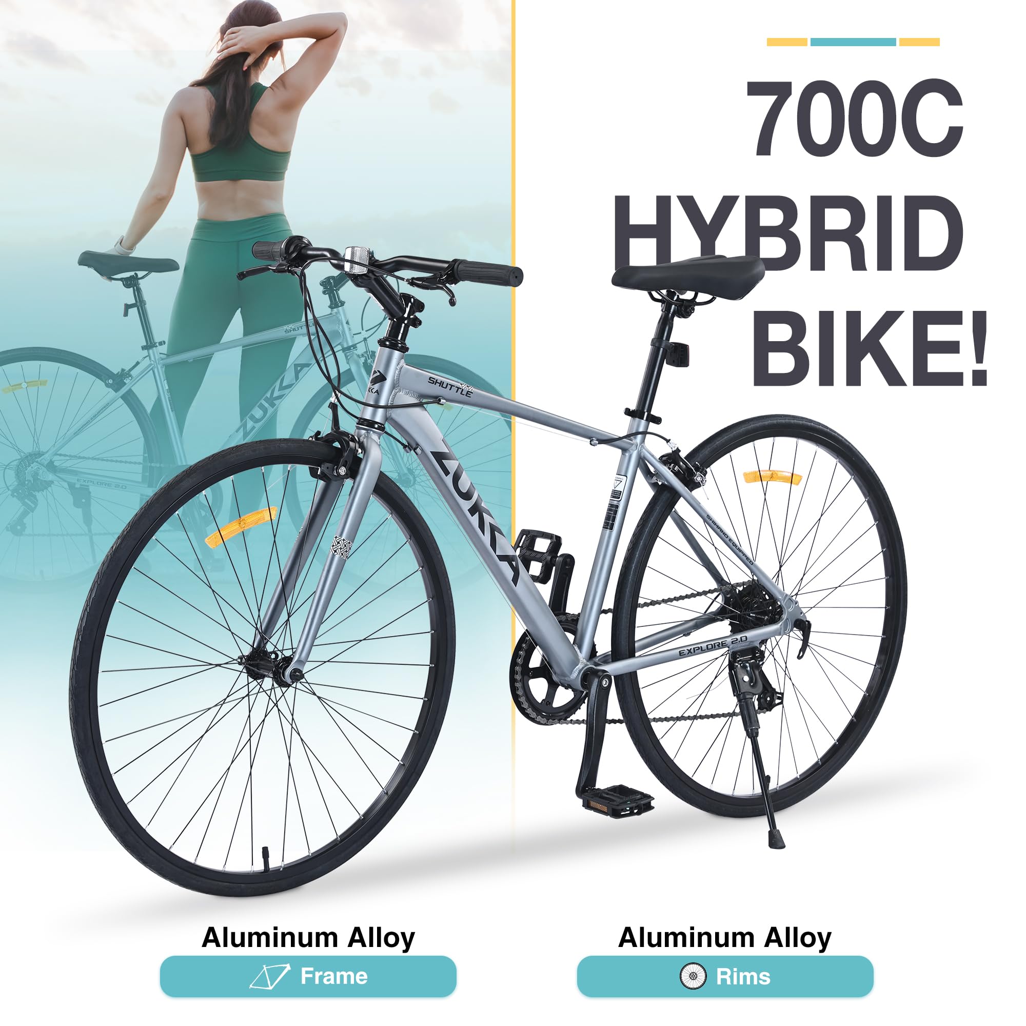 700C Hybrid Road Bike - 28 Inch Flat Handlebar Bicycle with 7-Speed Gears, Lightweight Aluminum Alloy Frame & C-Brakes - 700x28C Tires for Men & Women - Perfect for Commuting, Fitness Riding and Urban Adventures