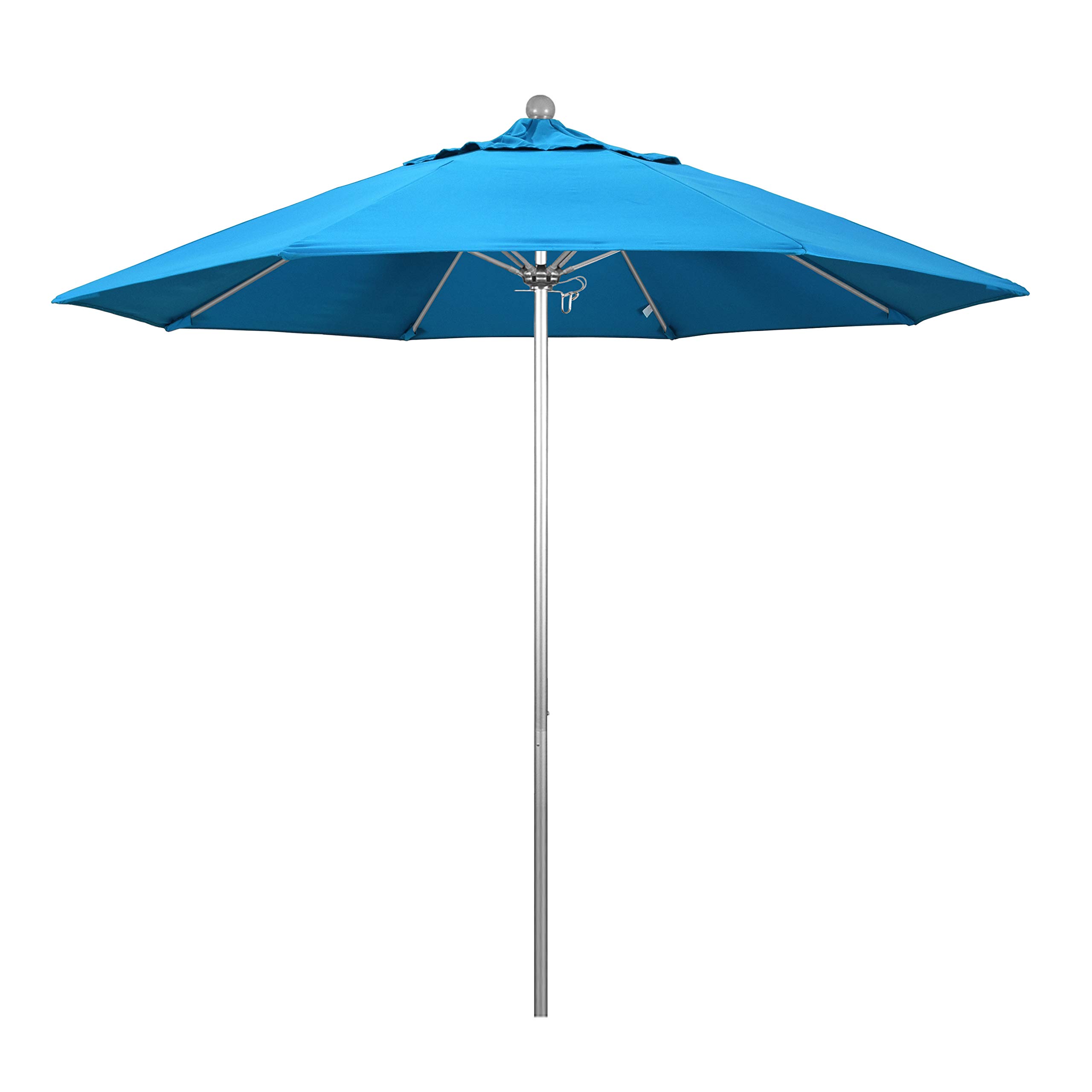 9' Round California Umbrella with Aluminum/Fiberglass Frame & Push-Open Mechanism - Silver Pole for Patio, Poolside, and Outdoor Dining