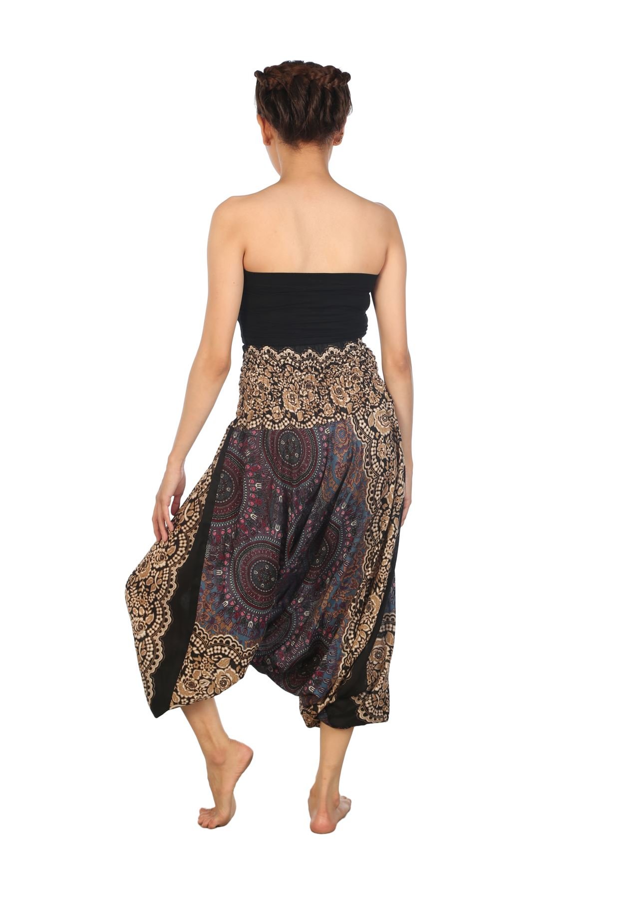 LOFBAZ Women's Harem Yoga Pants - Boho Hippie Bohemian Aladdin Genie Jumpsuit for Dance, Lounge & Workout - Comfortable Stretchy Wide Leg Pants for Yoga, Meditation & Casual Wear