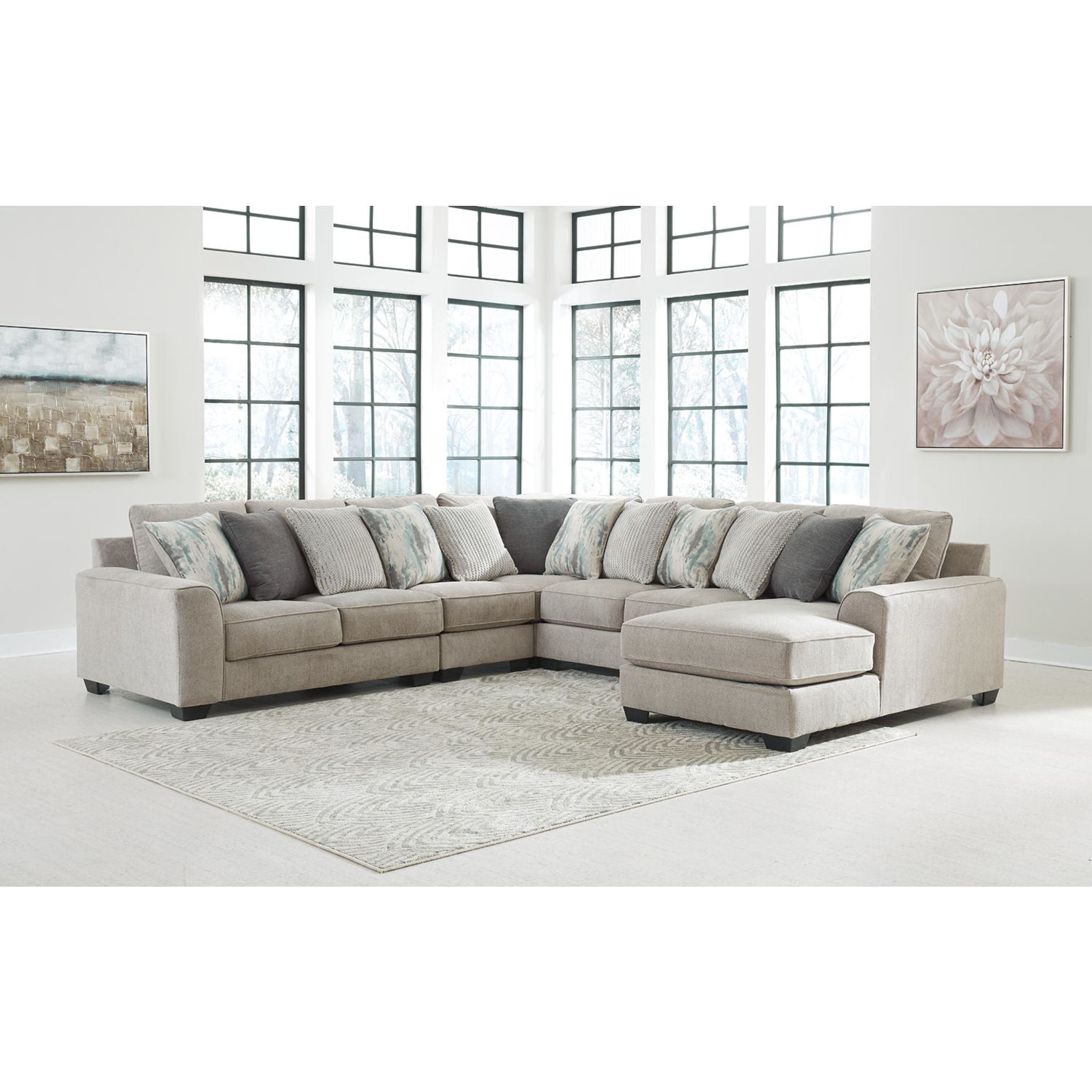 Ardsley 5-Piece Sectional Sofa with Chaise Lounge - Modern L-Shaped Couch Set for Living Room, Family Room & Home Theater - Soft Fabric Upholstery & Comfortable Seating