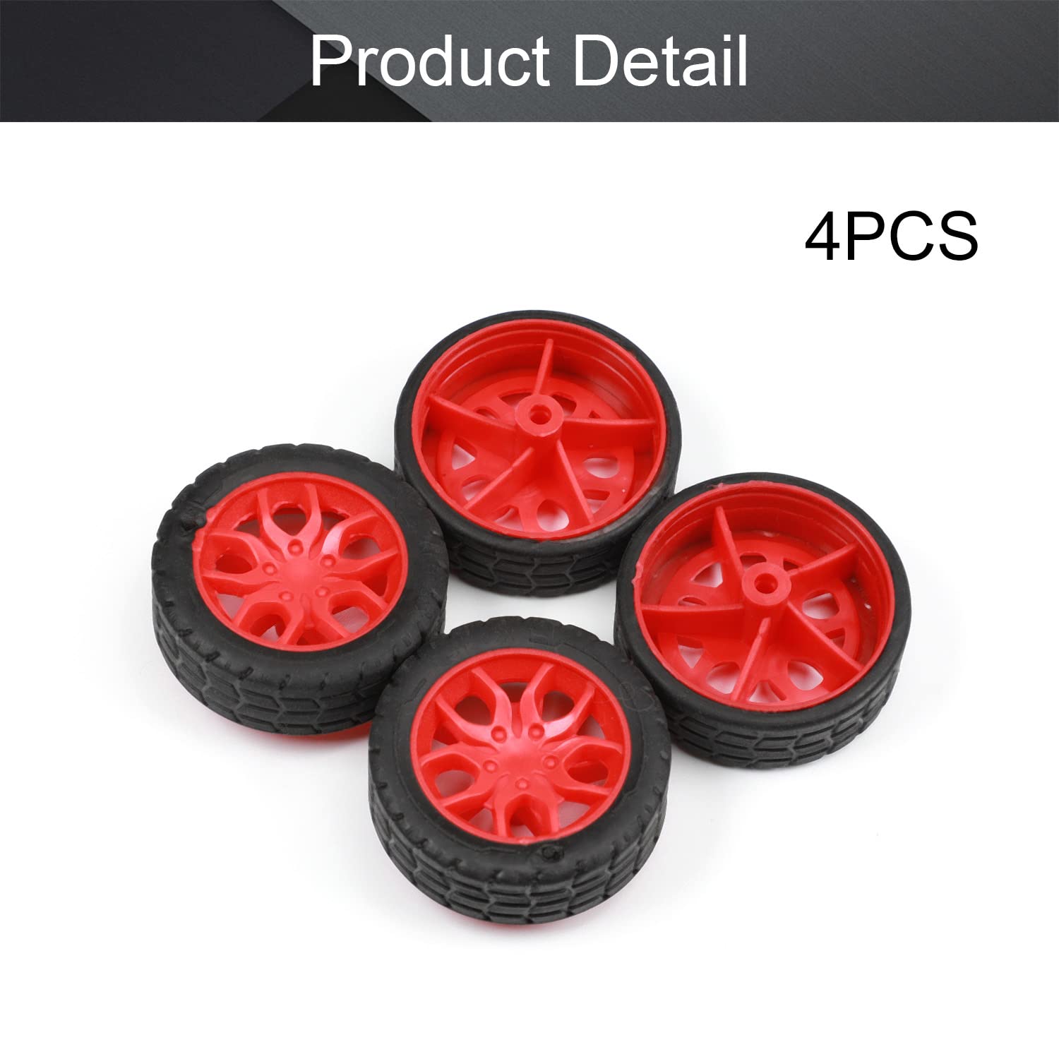 MroMax 30mm Rubber RC Car Wheel Tires - 4pcs Red and Black DIY Replacement Tires for RC Cars, Model Robots, and DIY Projects - Perfect for Off-Road, Racing, and Custom RC Vehicle Builds