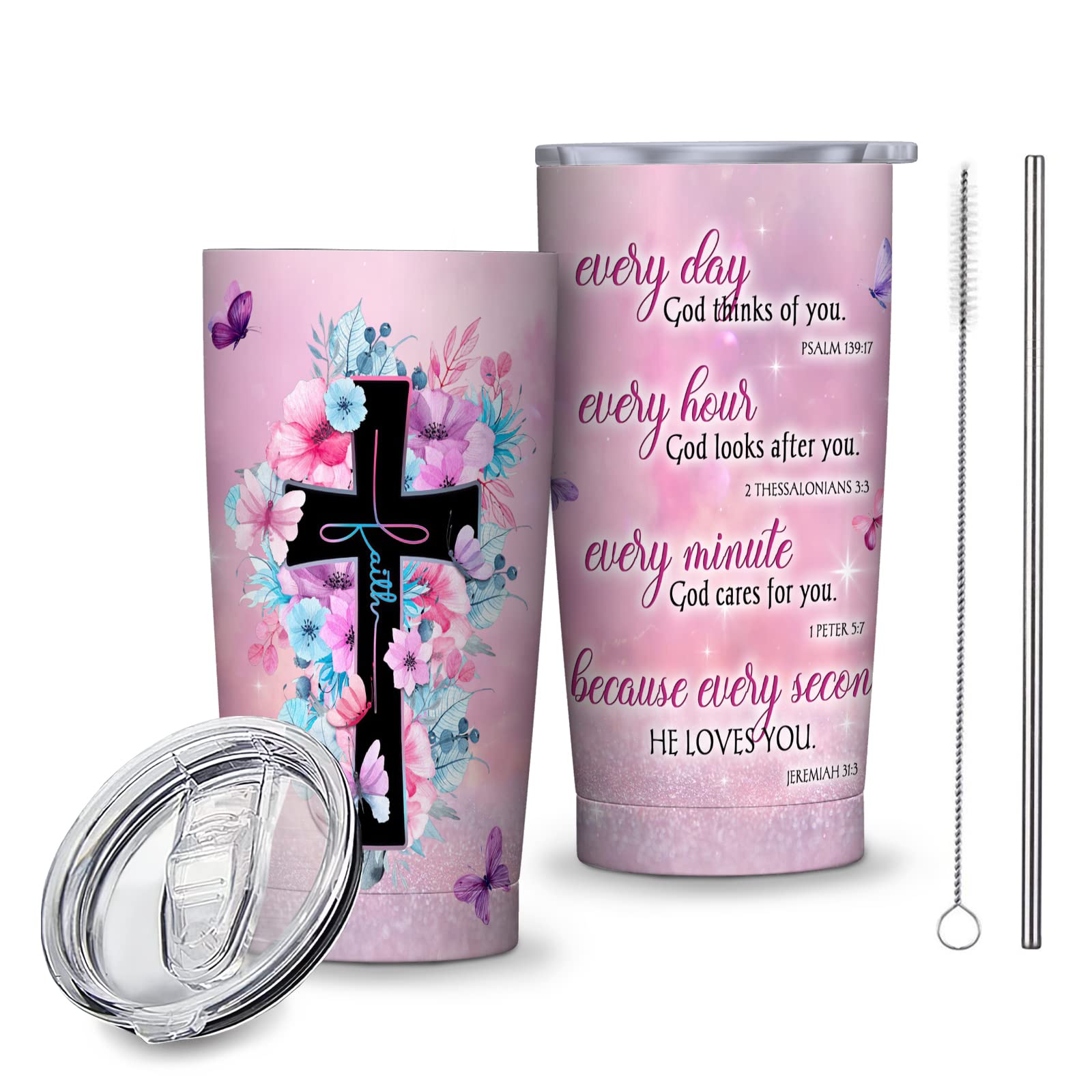Christian Gifts for Women - Inspirational Bible Verse Stainless Steel Tumbler with Lid & Straw - 20oz Religious Gifts for Mom, Sister, Friend - Perfect for Birthday, Mother's Day & Daily Devotion - Keeps Drinks Hot/Cold for Hours