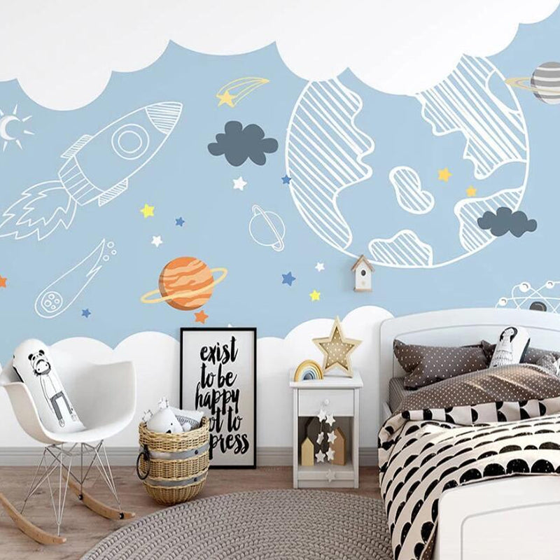 Space Adventure Sketch Nursery Wallpaper - Galaxy Themed Kids Room Decor for Boys & Girls - Perfect for Bedrooms, Playrooms & Daycares
