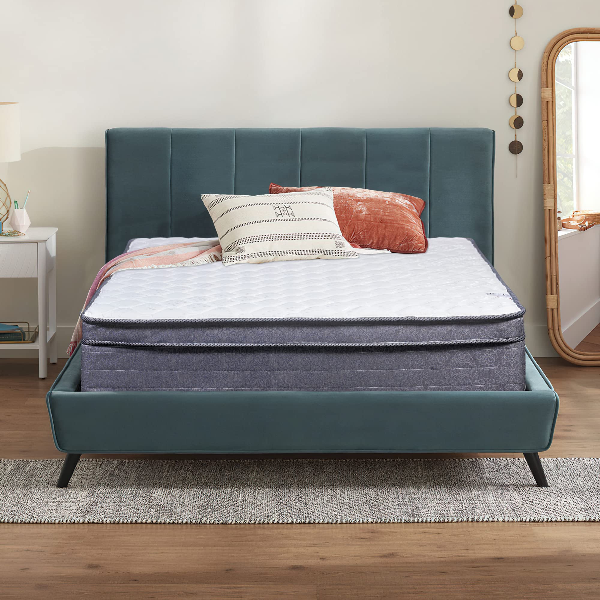 Medium Plush Foam Encased Hybrid Eurotop Pillowtop Innerspring Mattress - Full Size, Back Support, White | Perfect for Bedrooms, Guest Rooms & Apartments