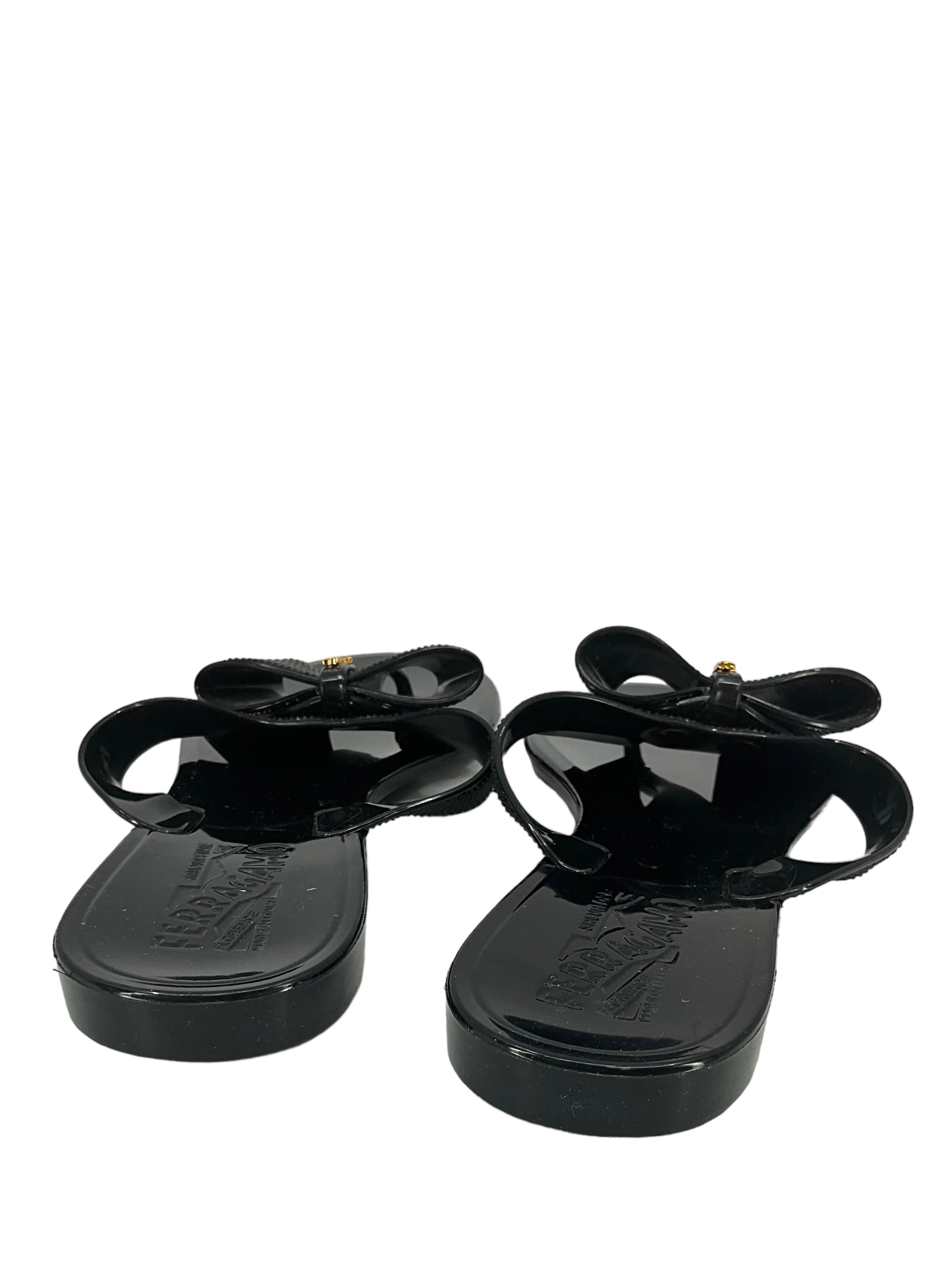 Salvatore Ferragamo Jelly T-Strap Logo Sandals for Women | Size 8 US | Comfortable Summer Beach Sandals for Casual Wear & Vacation Outfits