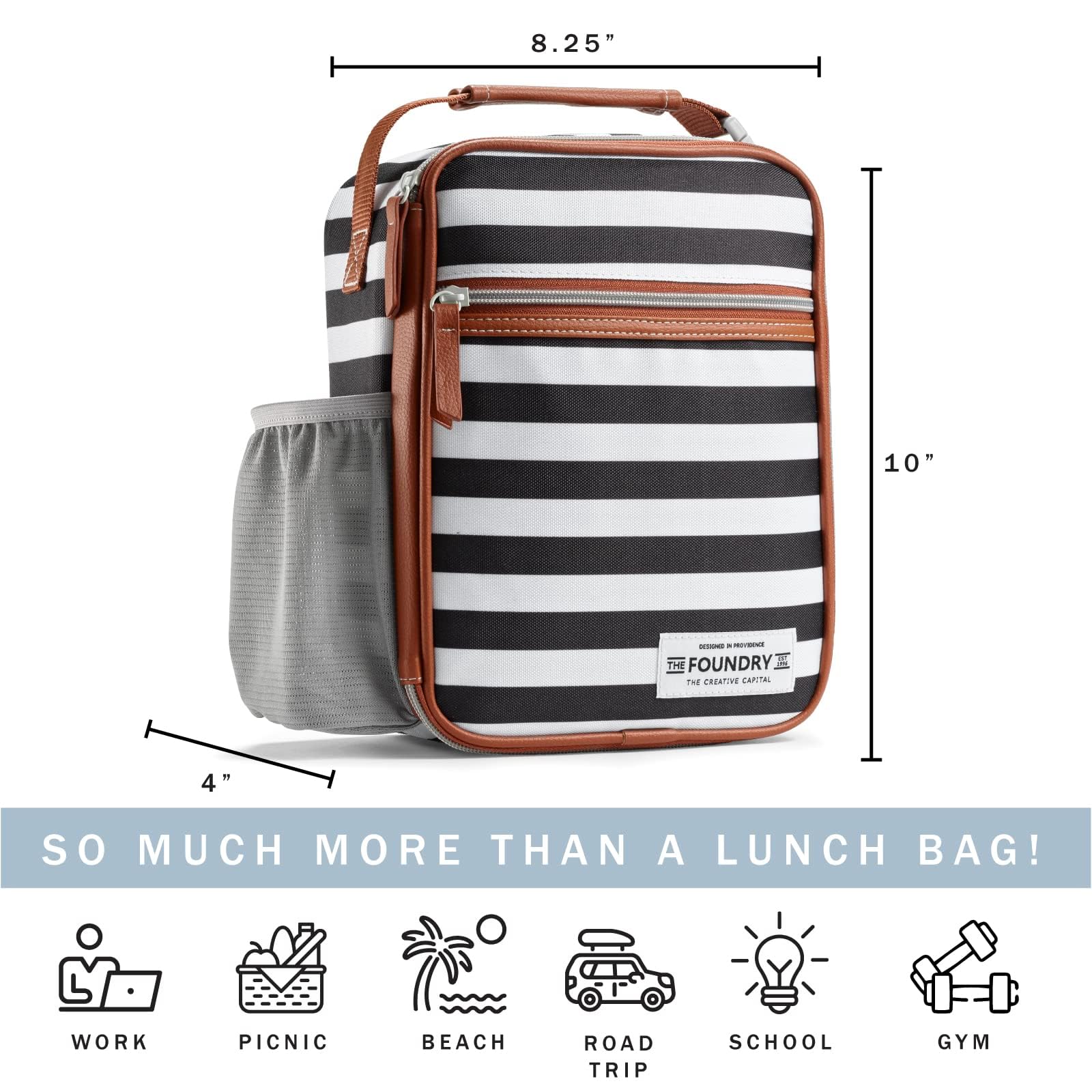 Fit & Fresh Foundry Insulated Lunch Bag with 2 Reusable Food Containers - Leakproof Mini Cooler for Work, School, Picnics & Outdoor Activities | BPA-Free Lunch Box for Office, College & Travel