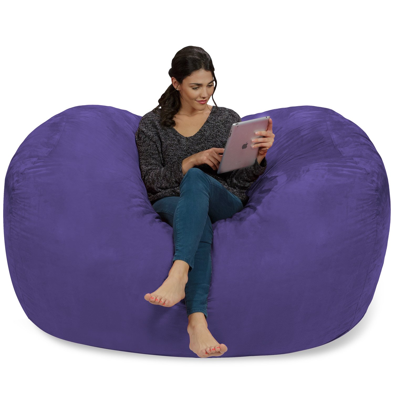 Chill Sack 6' Memory Foam Bean Bag Chair - Oversized Lounger with Soft Microfiber Cover (Purple) for Living Room, Game Room & Dorm Relaxation