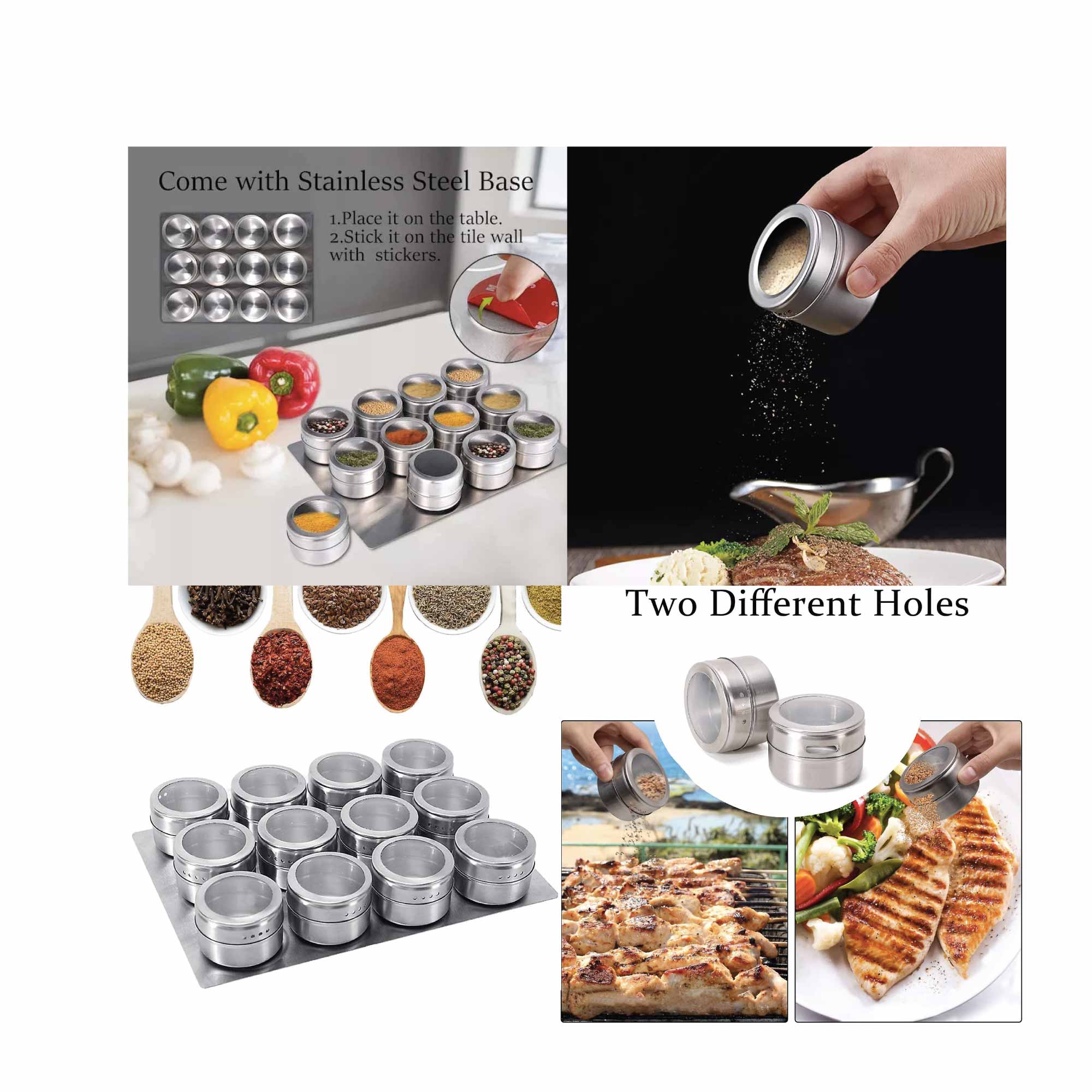 12 Magnetic Spice Jars with Steel Plate - 150g Airtight Seasoning Storage Containers for Kitchen, Pantry & Refrigerator Organization | Perfect for Spices, Herbs & Tea Storage