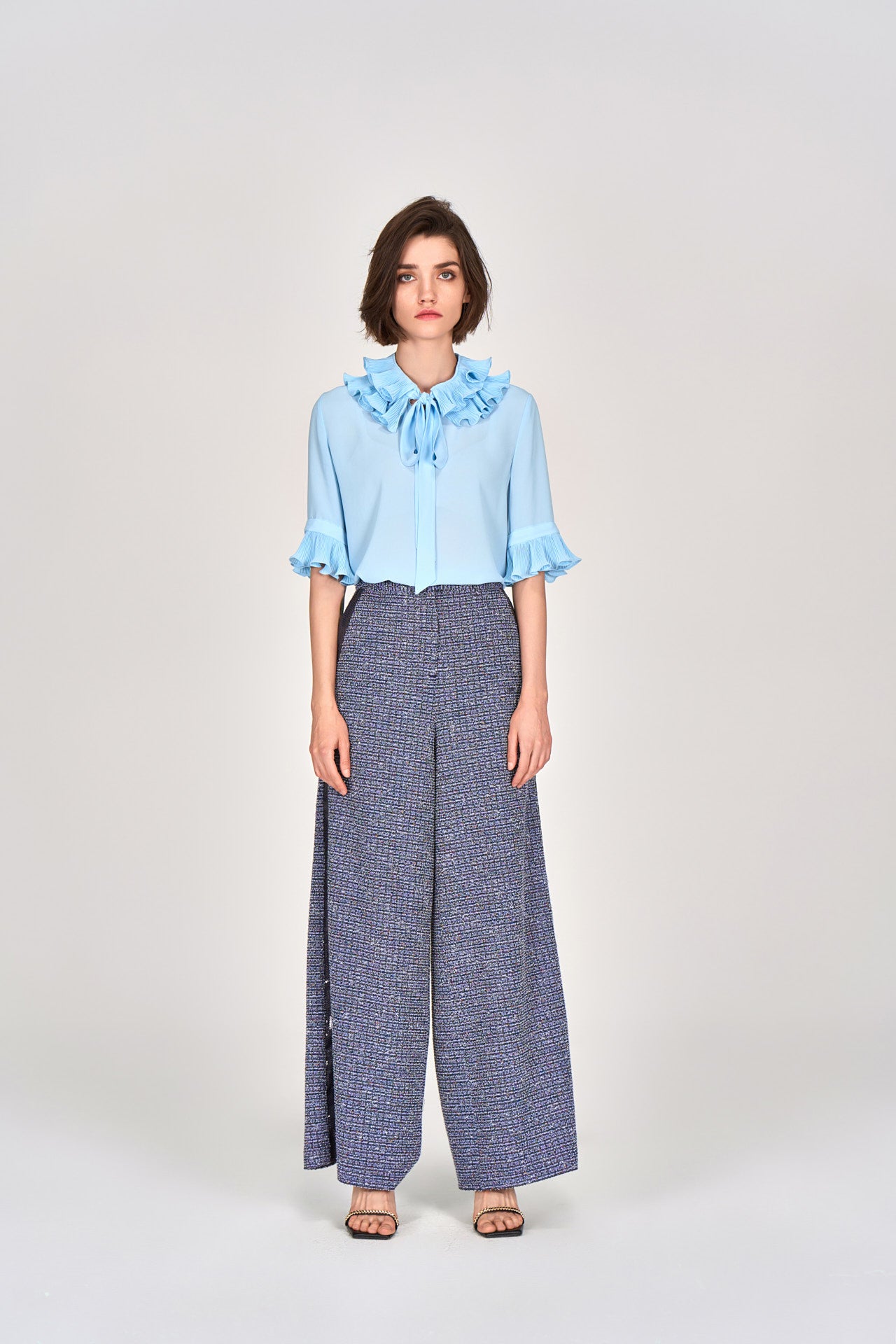 Midnight Blue Straight Leg Tweed Pants for Women - Classic Comfortable Office & Casual Wear