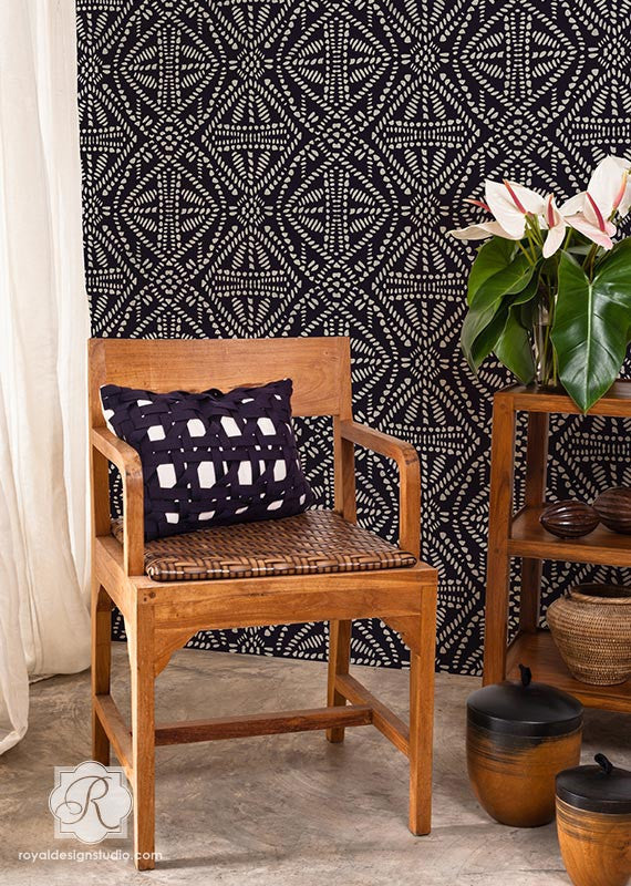 Tribal Batik Allover Wall Stencil - DIY Home Decor Stencil for Wall Painting, Furniture & Crafts | Perfect for Boho, Ethnic & Tropical Room Designs