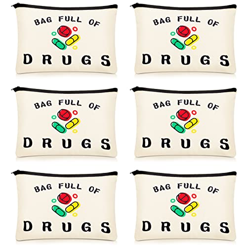 6 Pack Funny Medicine Pill Organizer Bags - Waterproof Zipper Pouch for Pills, Makeup & Toiletries - Travel Cosmetic Case - Perfect Gift for Women, Girls & Patients (Home, Hospital, Vacation Use)