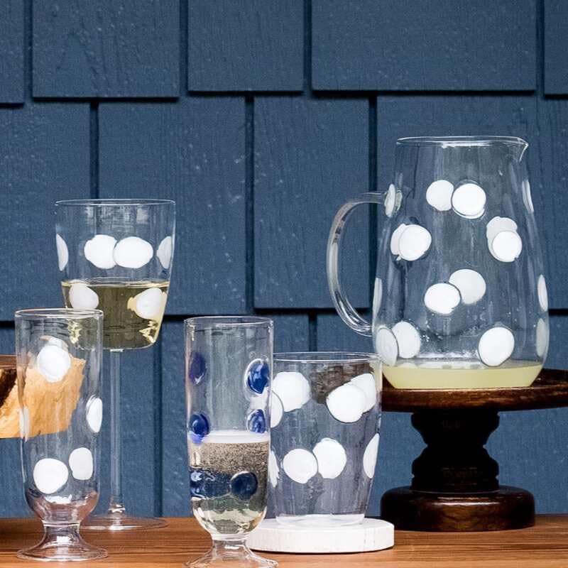 Vietri Viva Drop Wine Glass Set - 11 oz Borosilicate Crystal Clear Modern Wine Glasses - Handcrafted Italian Design - 9.5 Inch Tall Blue Stemware - Perfect for Dinner Parties, Wine Tasting & Gift Giving