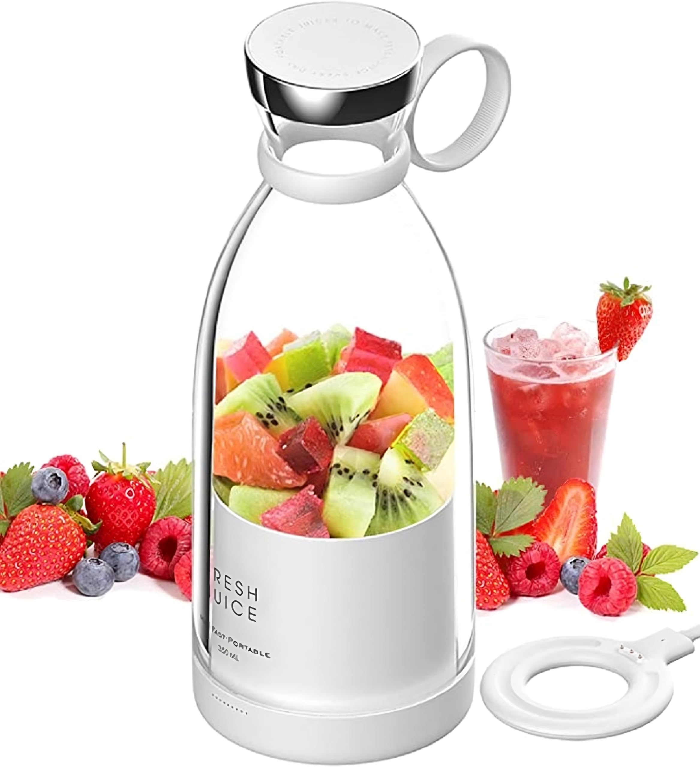Portable Personal Blender for Smoothies & Shakes - USB Rechargeable Mini Blender for Fresh Juice, Fruits & Protein Shakes - Perfect for Gym, Travel, Camping & Office - Compact Wireless Blender (White)