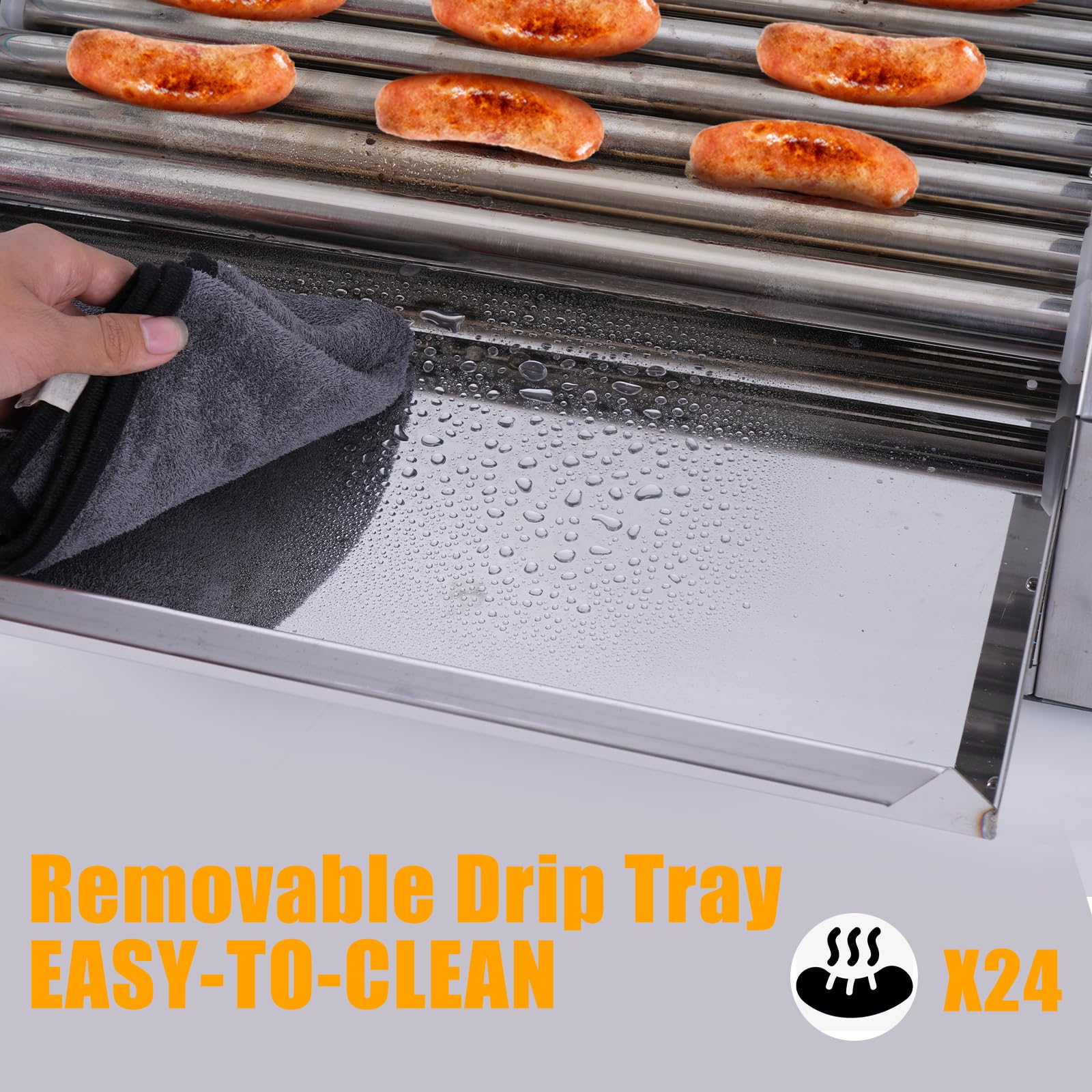 Commercial Electric Hot Dog Roller Machine - 7 Stainless Steel Rotating Rollers, Dual Temperature Control, Removable Drip Tray & Dust Cover - Perfect for Restaurants, Food Trucks, Home Kitchens & Indoor/Outdoor Events