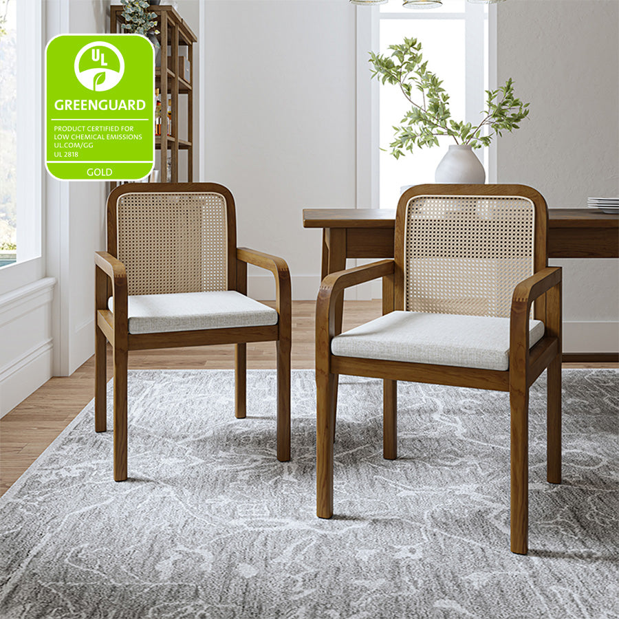 Kevin Rattan Dining Chairs - Mid Century Modern Accent Chairs with Elegant Woven Backrest | Perfect for Dining Rooms, Living Spaces & Boho Home Decor