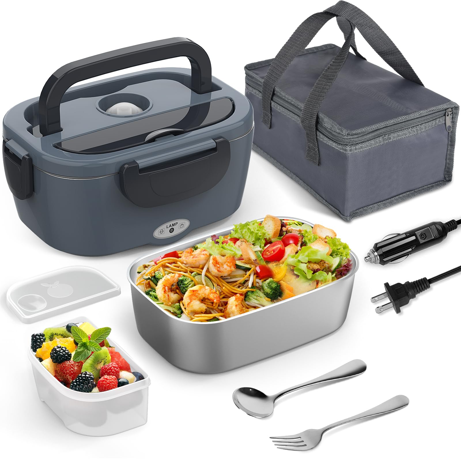 Portable Electric Lunch Box for Adults - 60-80W Car/Truck Food Warmer | Rechargeable Heating Lunch Box for Office, Travel & Camping | Perfect Christmas Gift & White Elephant Present