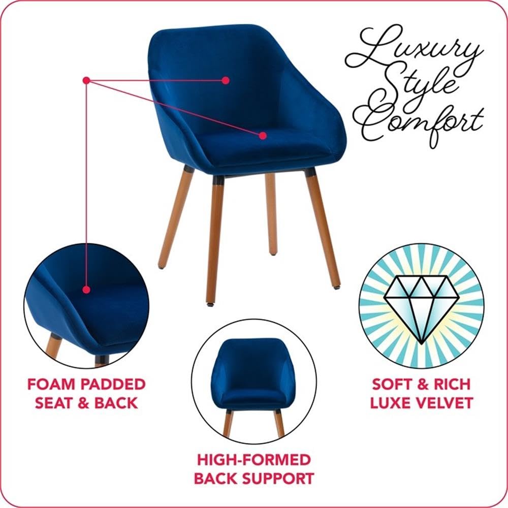 CorLiving Ayla Navy Blue Velvet Fabric Side Chairs - Set of 2 for Living Room, Dining Room, or Bedroom Accent Seating