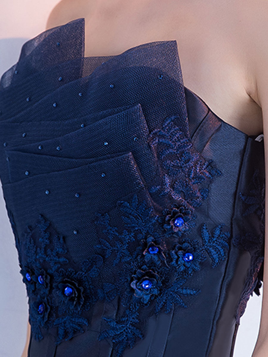 Elegant Blue Satin Lace Short Prom Dress | Homecoming Party Gown | Perfect for Formal Dances, Quinceañeras & Special Occasions