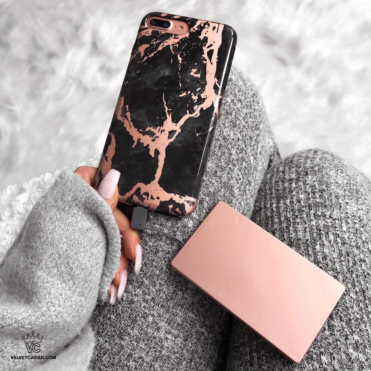 Elegant Black Marble Rose Gold Chrome iPhone Case - Slim Protective Cover for iPhone [Model] | Perfect for Everyday Use, Office & Special Occasions