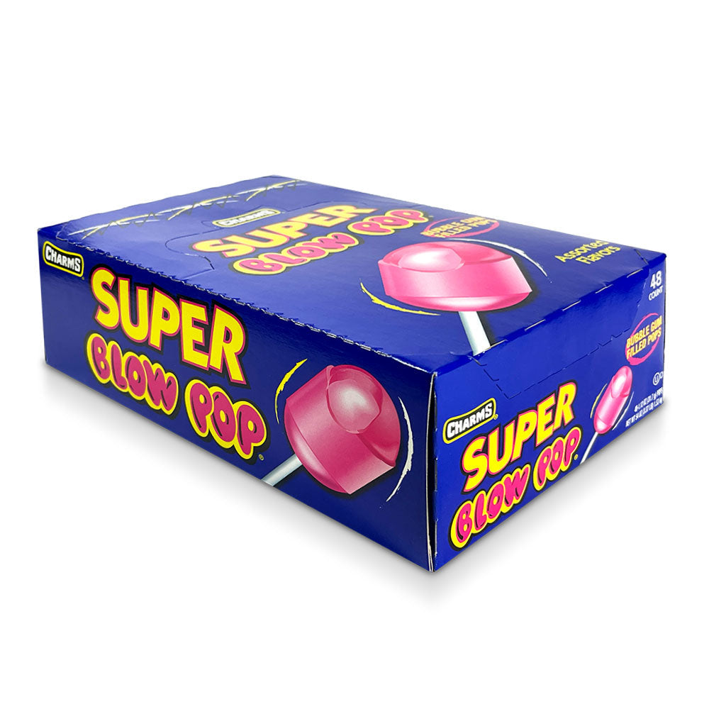 Super Blow Pop Assorted Charms - 48 Count Bulk Candy Box for Parties, Halloween Treats & Office Snacks