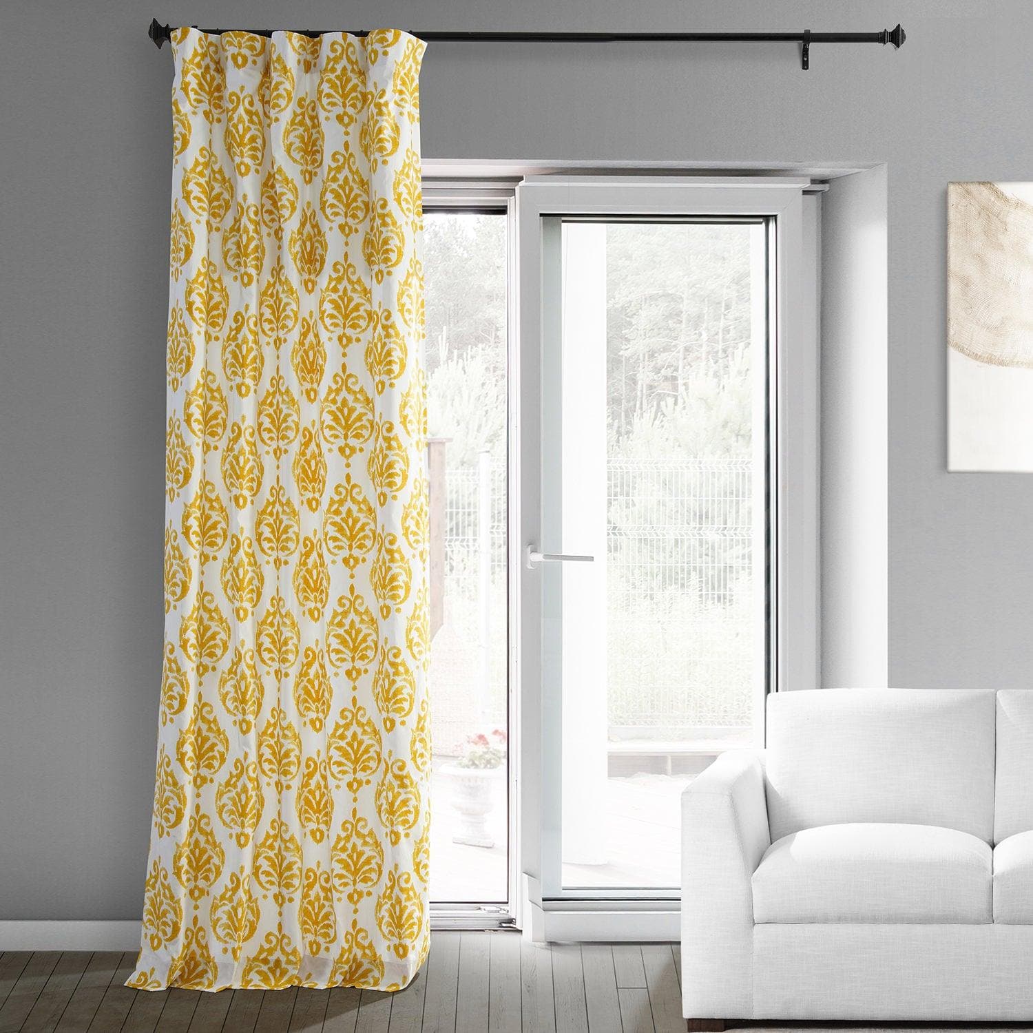 Premium Sandalwood Gold Damask Printed Cotton Custom Curtains - Elegant Window Treatments for Living Room, Bedroom & Dining Room Decor