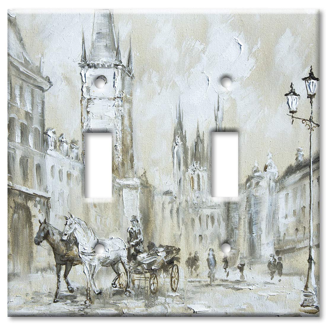 Large 2-Gang Toggle Switch Plate Cover | Oversized Decorative Metal Wall Plate with Horse Drawn Carriage in London Design | Made in USA | Perfect for Living Room, Bedroom & Office Decor