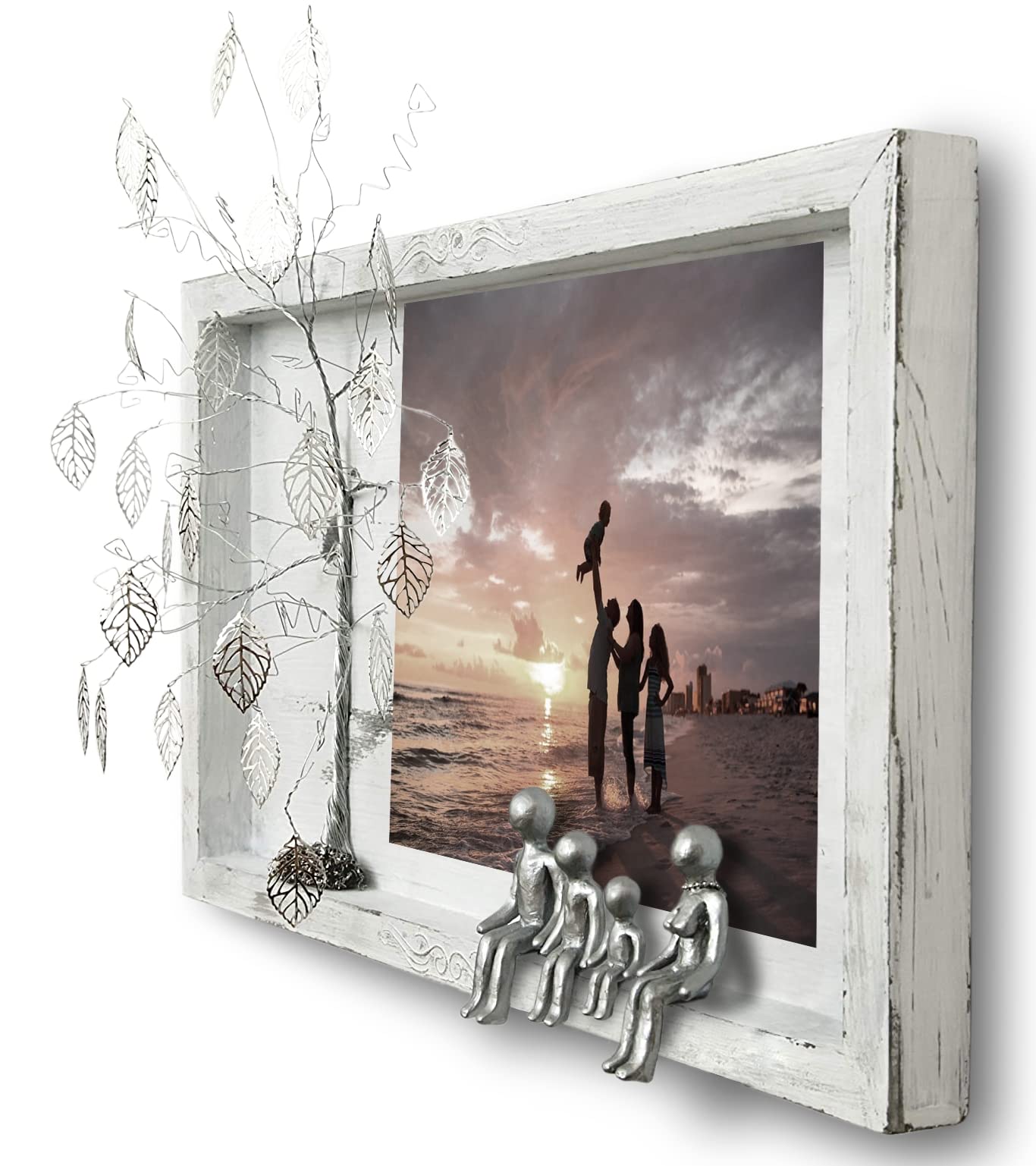 Personalized Family Tree Shadow Box - 4-Figurine Willow Tree Wedding Photo Frame Display for 6th, 8th, 10th, 12th & 25th Marriage Anniversary Gifts - Perfect for Couples, Parents & In-Laws - Home Décor & Romantic Gift Idea