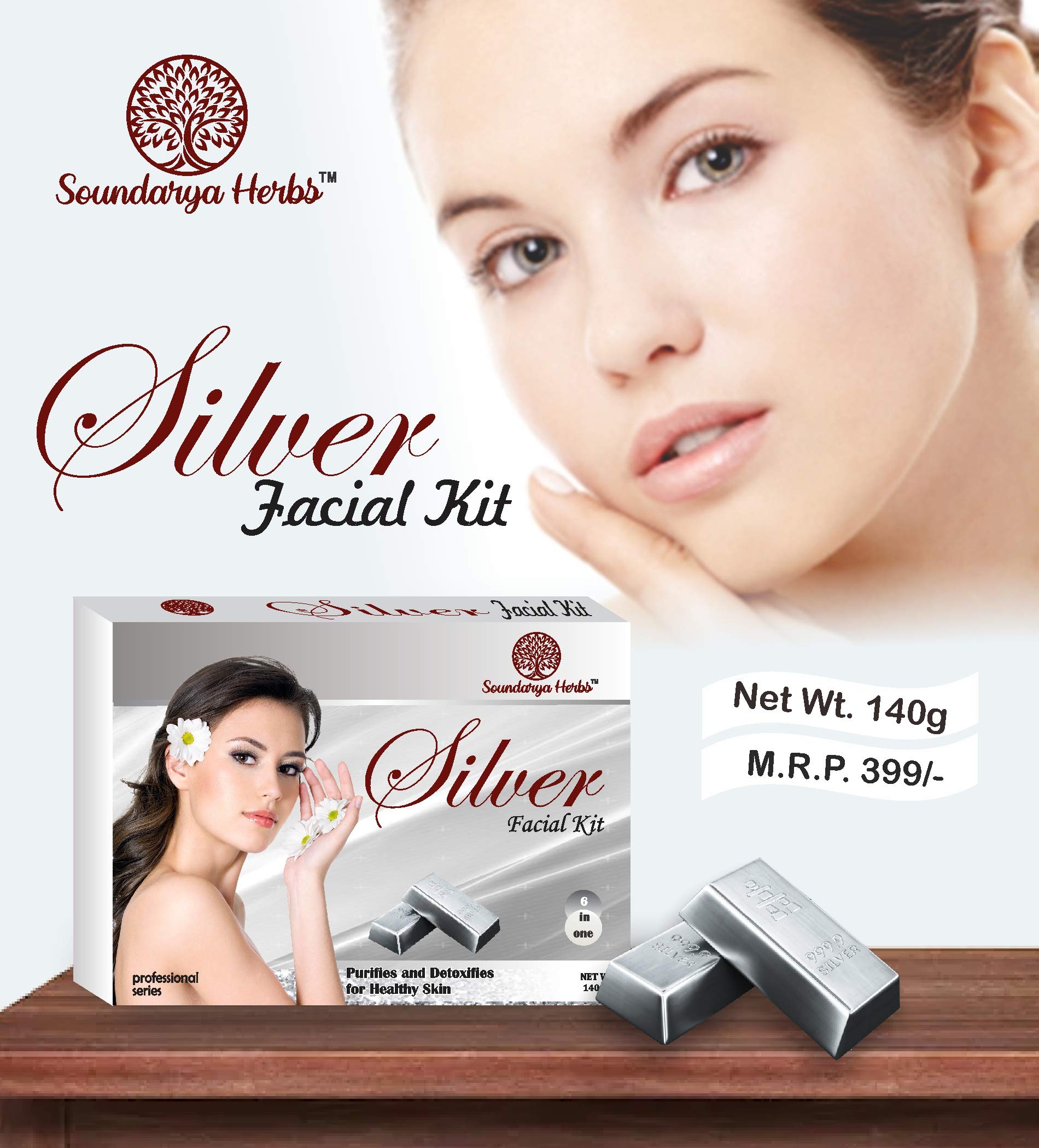 Soundarya Herbs Silver Facial Kit - Purifying & Detoxifying Skincare Set for Healthy Glowing Skin | Daily Face Care Routine for Women & Men