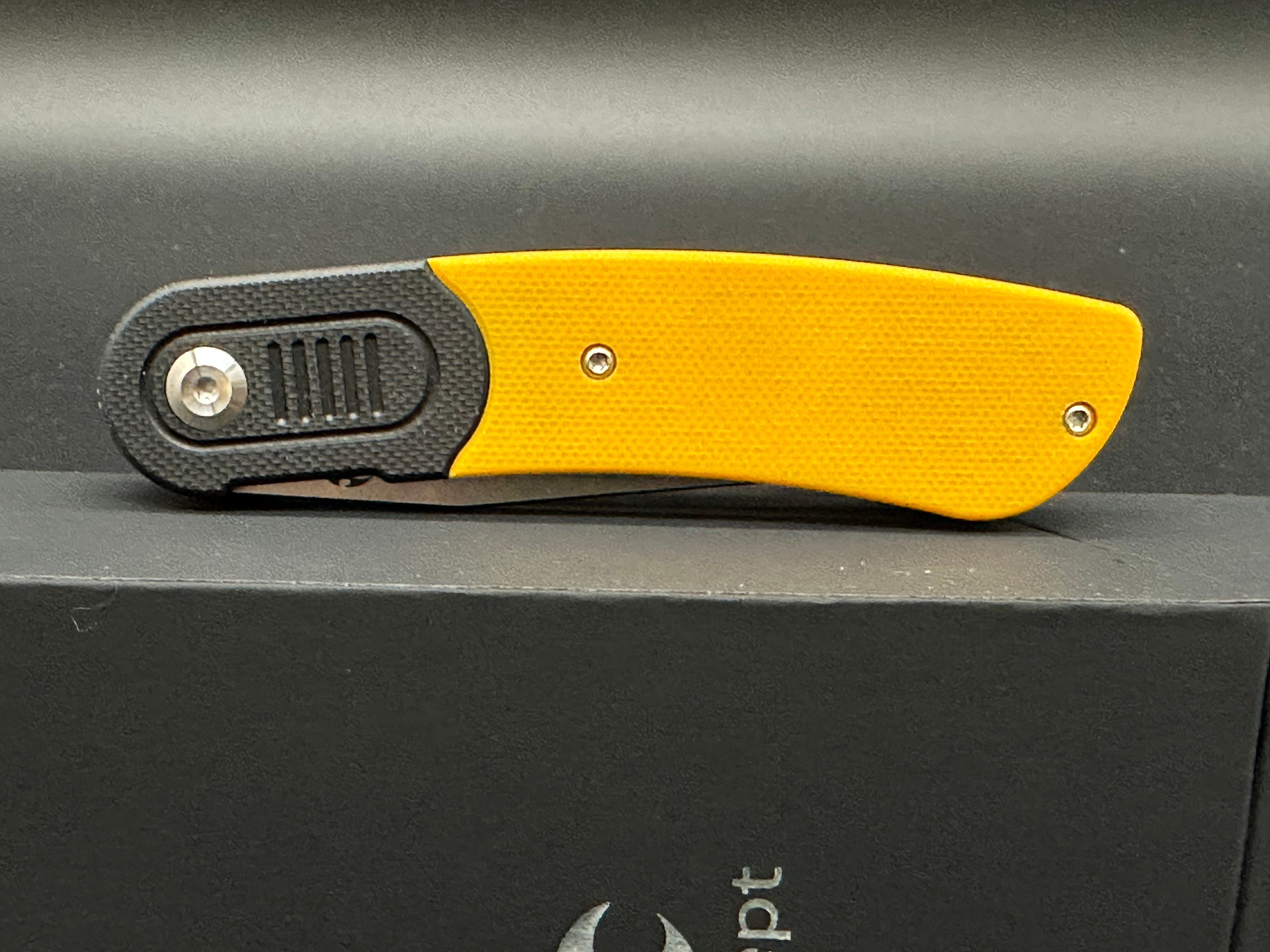 KANSEPT REVERIE Front Flipper Knife - Black & Yellow G10 Handle - EDC Pocket Knife for Outdoor, Camping, and Everyday Carry