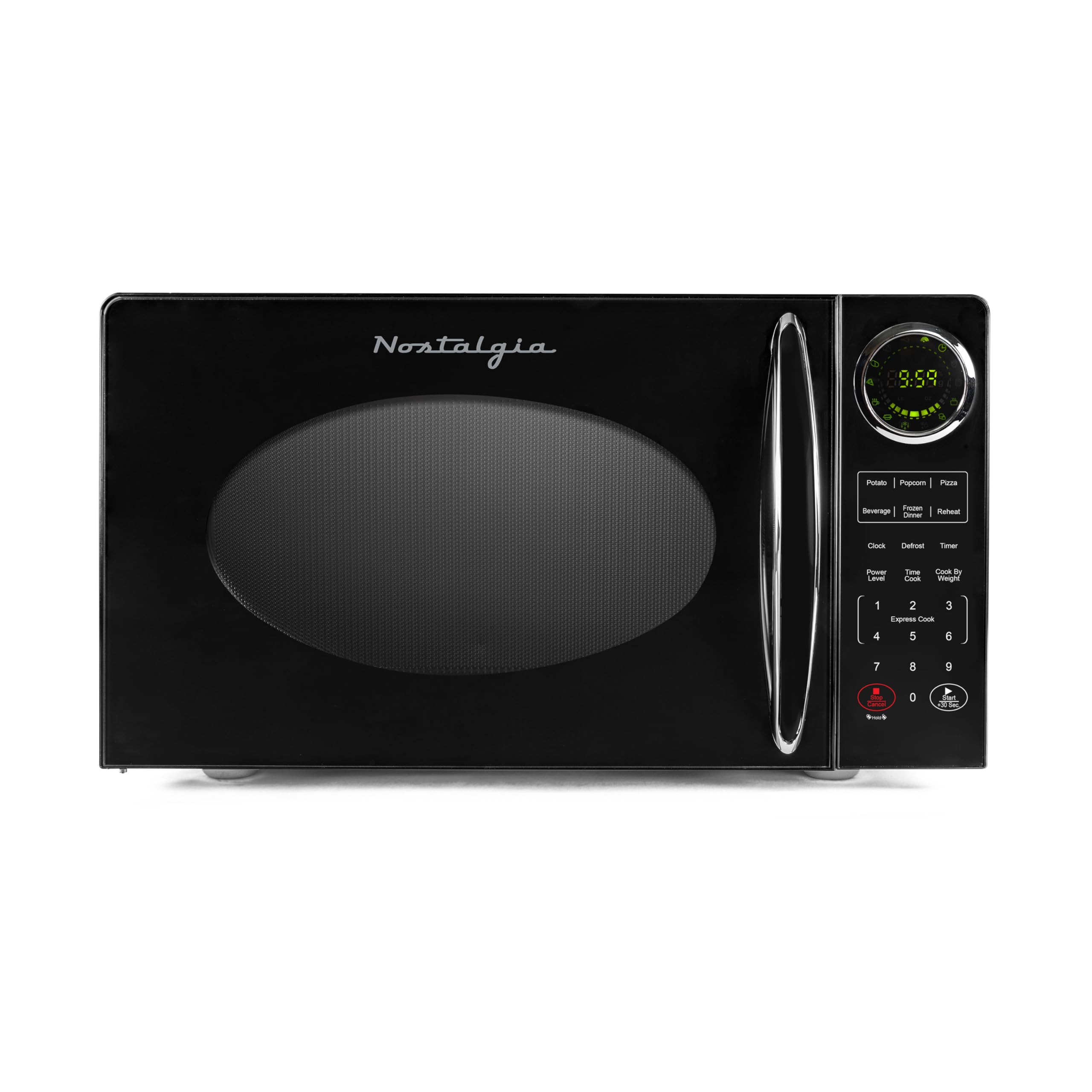 Nostalgia 900W Retro Microwave Oven - 0.9 Cu Ft Compact Countertop Microwave with 12 Preset Cooking Modes & Digital Clock - Perfect for Small Kitchens, Dorms, Offices & RV Cooking - Black