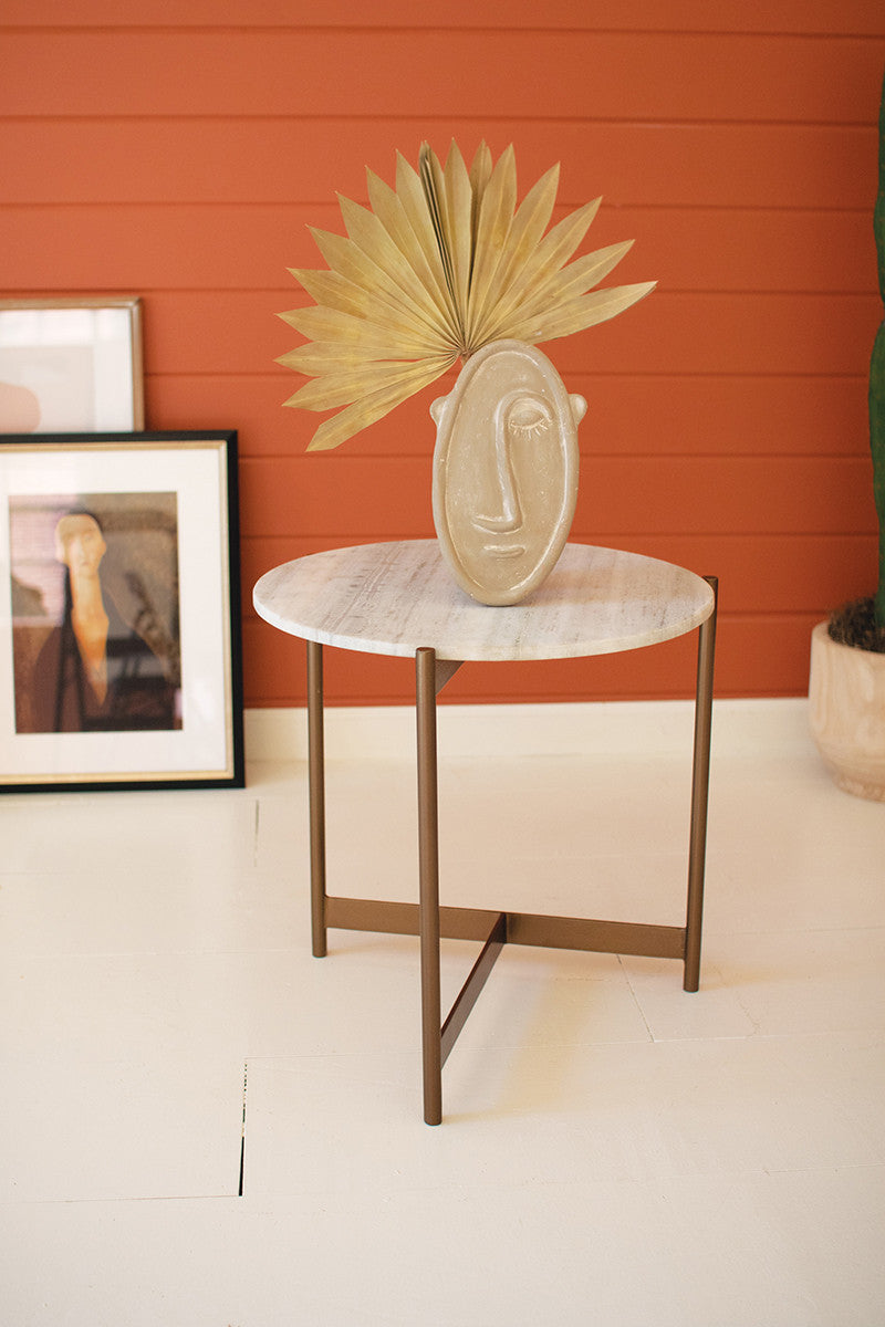 Modern Iron Side Table with Marble Top - Elegant End Table for Living Room, Bedroom, or Office - Perfect for Coffee, Books, and Decor