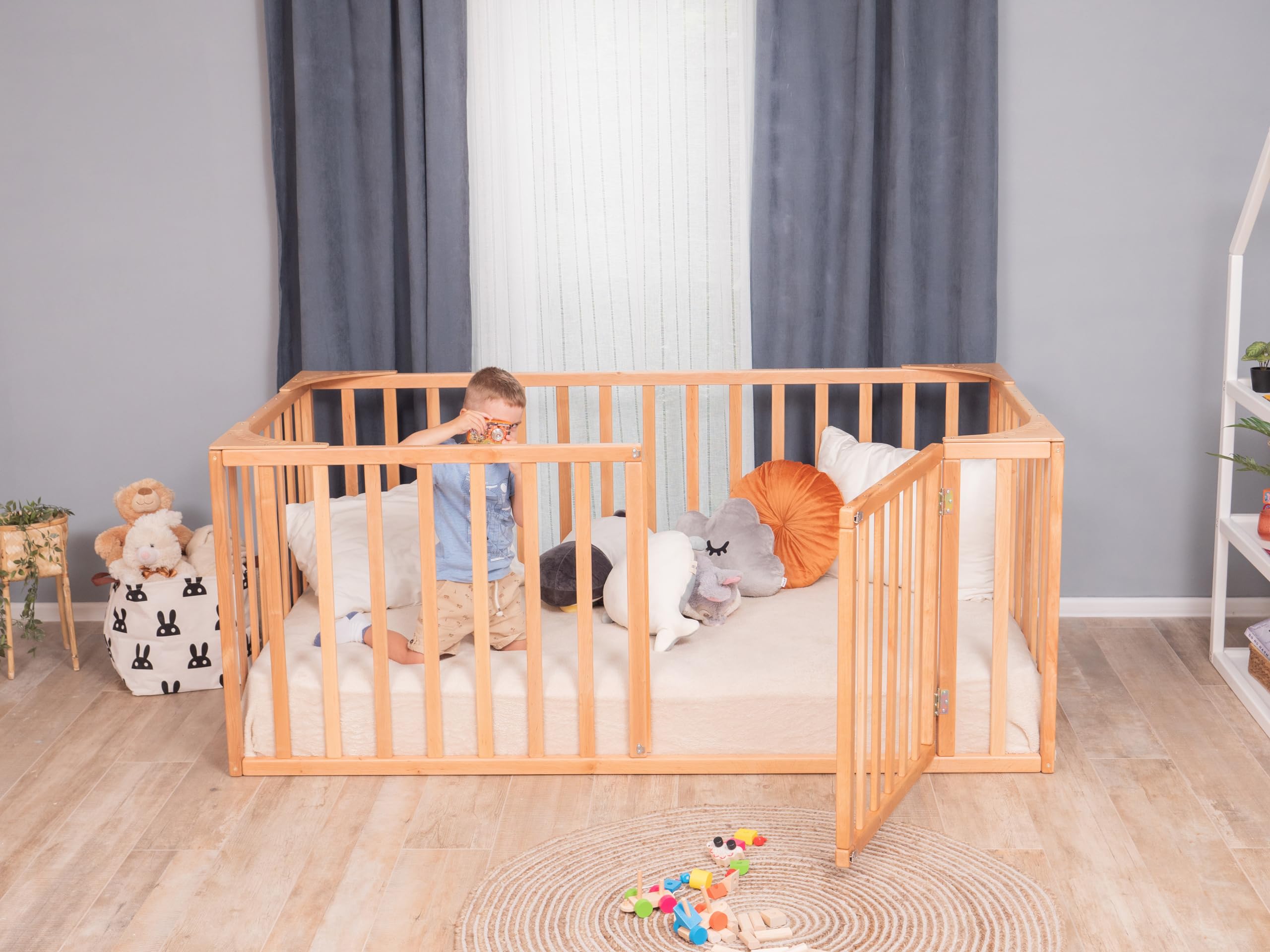 Montessori Floor Bed for Toddlers 1-4 Years - Twin, Full, Queen & King Size Kids Wooden Bed - European Made Solid Wood Toddler Bed - Perfect for Montessori Rooms, Daycare Centers & Safe Sleep Training (Model 20)