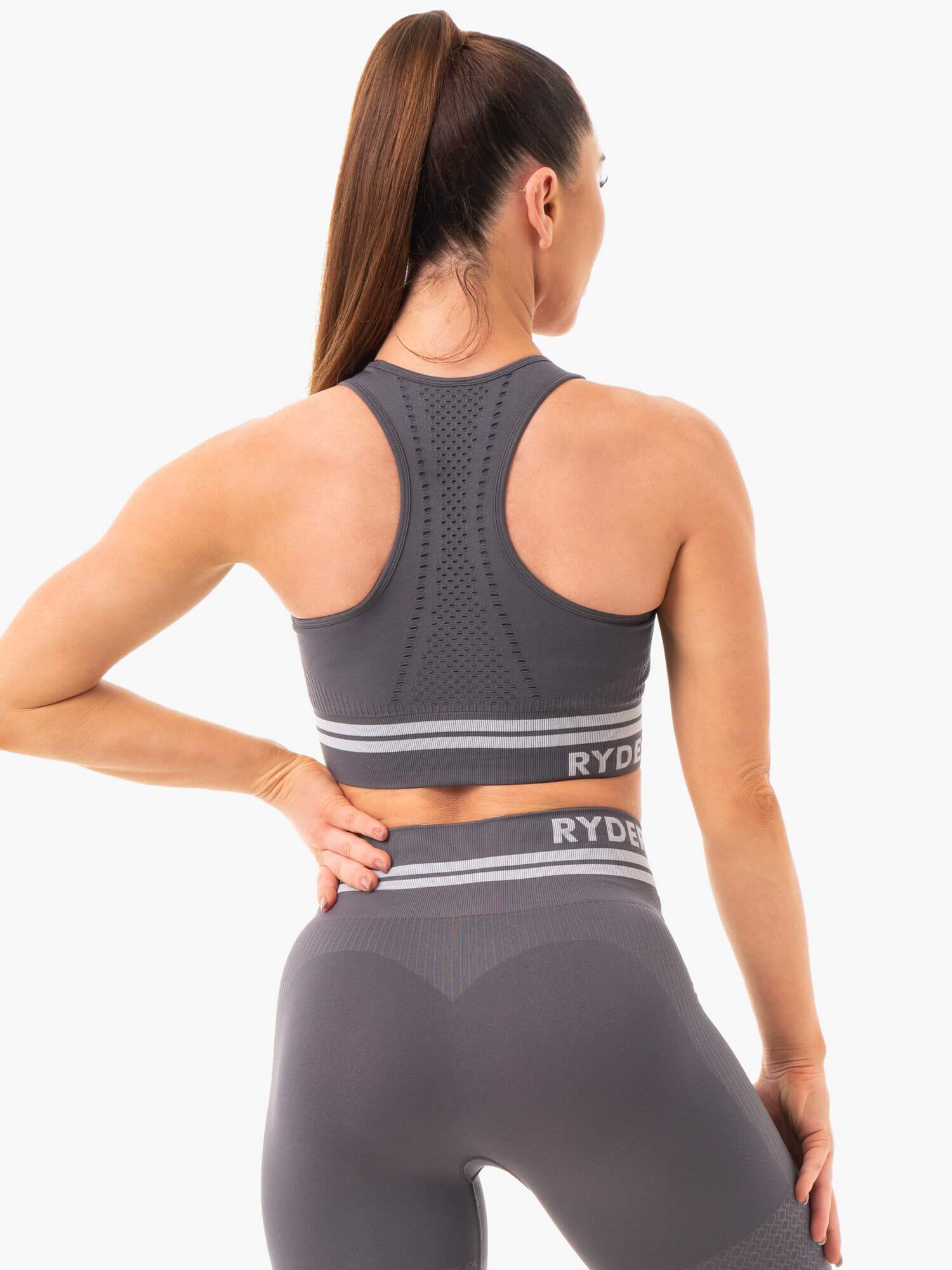 Freestyle Seamless Longline Sports Bra for Women - High Support Workout Top - Charcoal Grey - Perfect for Yoga, Running & Gym
